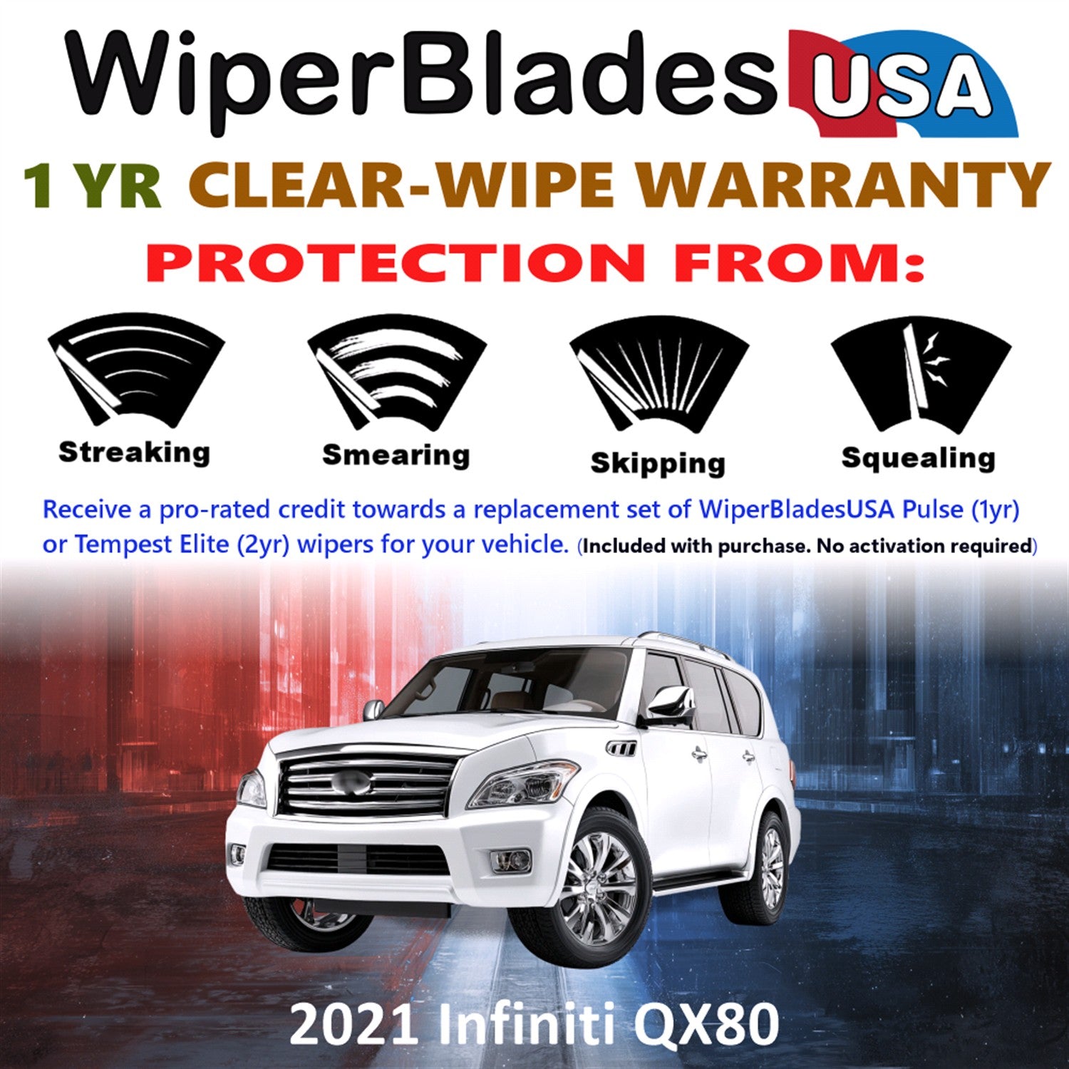 2021 Infiniti QX80 Front w/Rear Wiper blades Set Includes 1yr Wear Warranty & Free Delivery