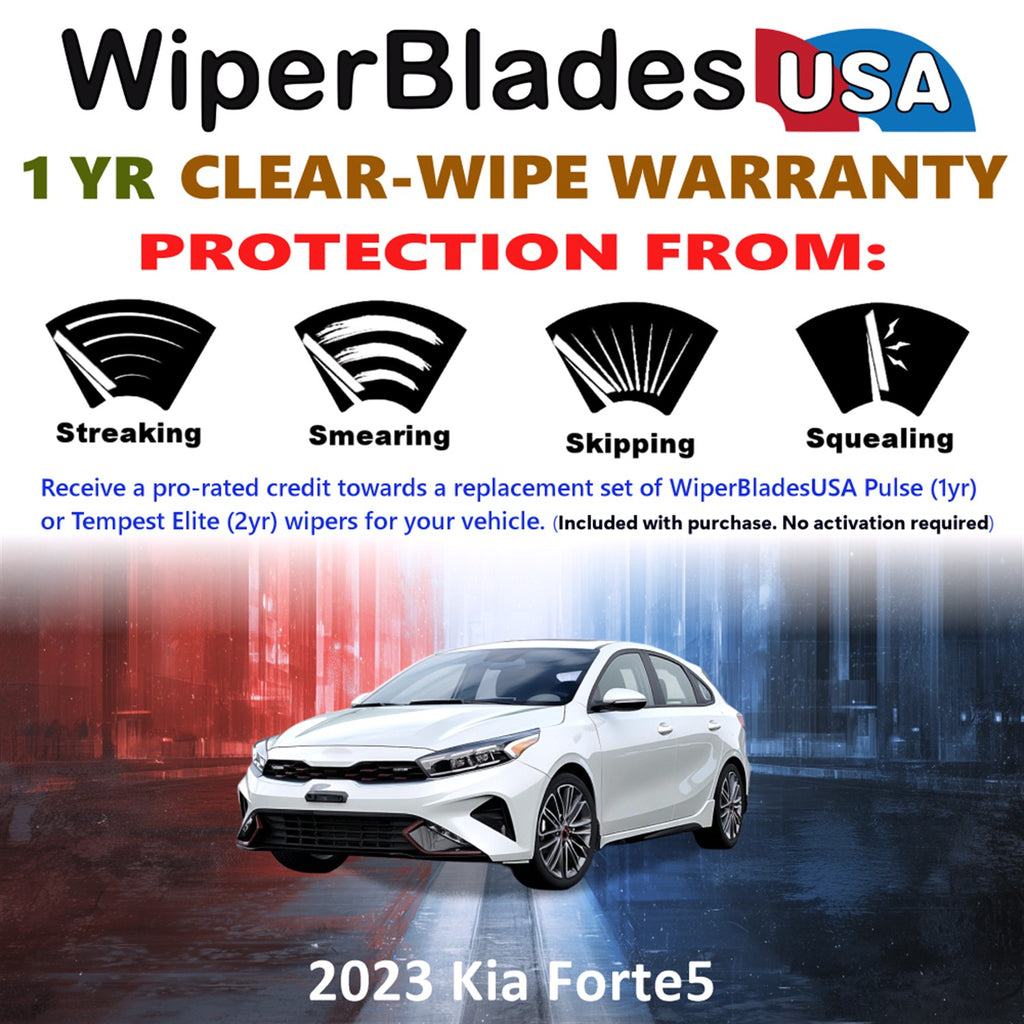 2023 Kia Forte5 Front w/Rear Wiper blades Set Includes 1yr Wear Warranty & Free Delivery