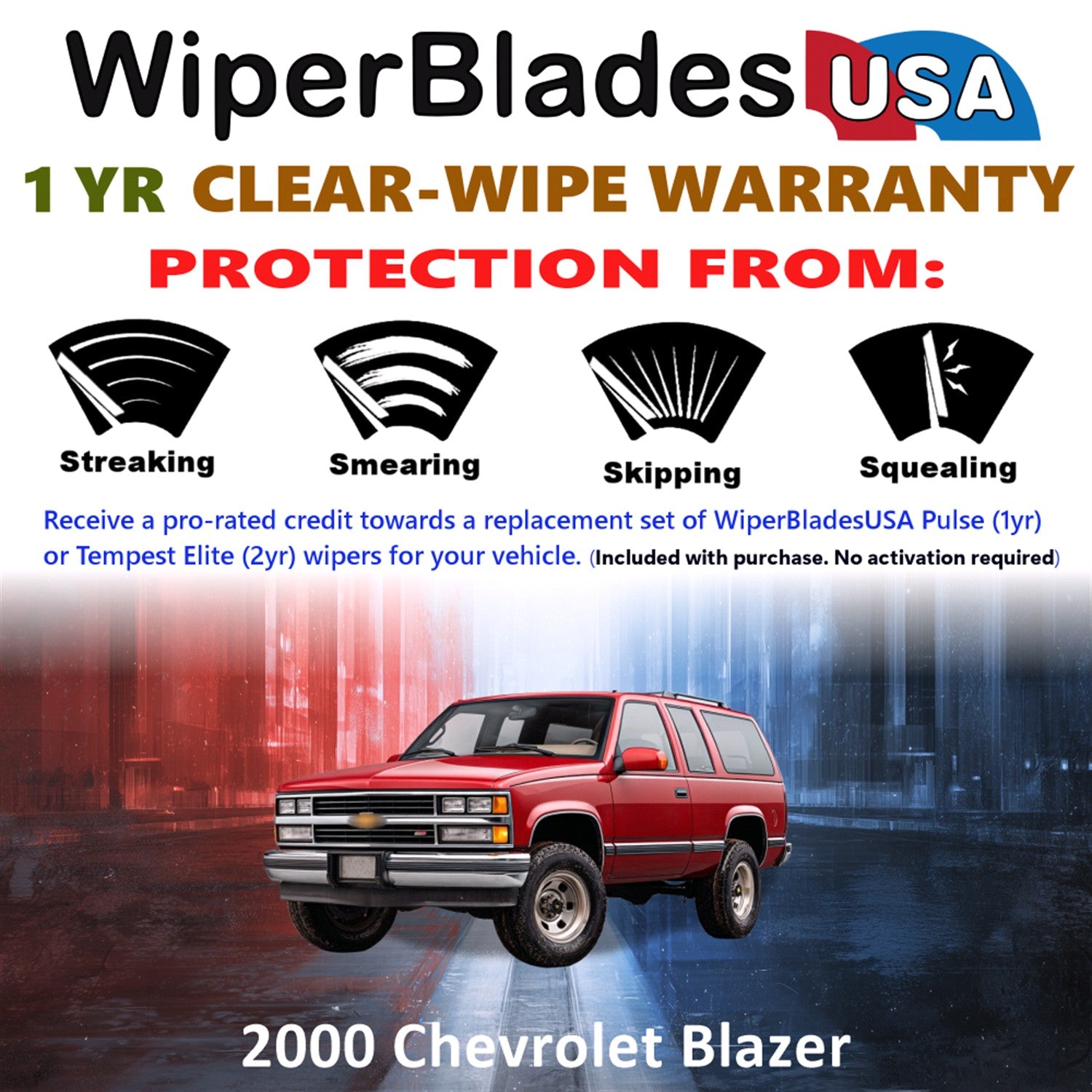 2000 Chevrolet Blazer Front w/Rear Wiper blades Set Includes 1yr Wear Warranty & Free Delivery