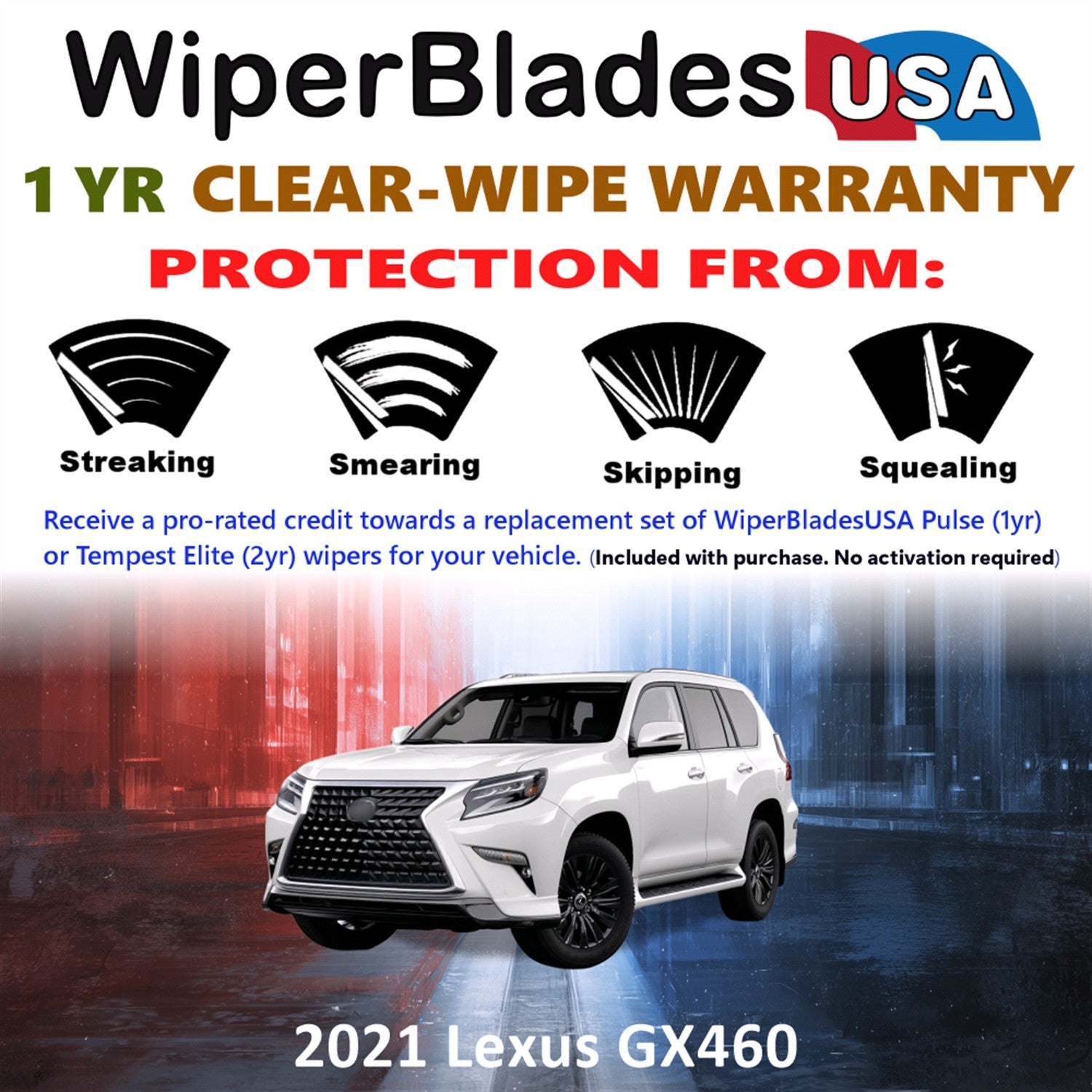 2021 Lexus GX460 Front w/Rear Wiper blades Set Includes 1yr Wear Warranty & Free Delivery