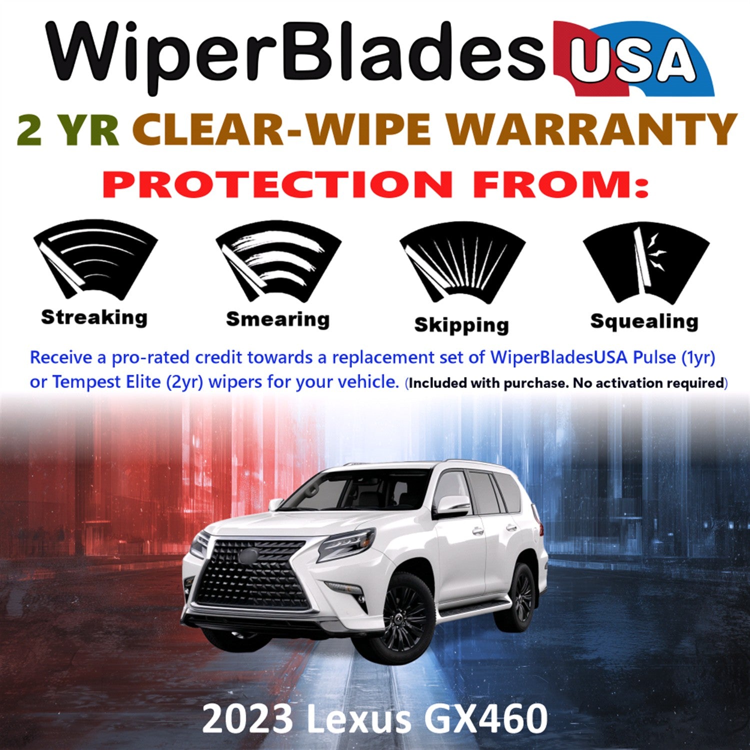 2023 Lexus GX460 Front w/Rear Wiper blades Set  Includes 2yr Wear Warranty & Free Delivery