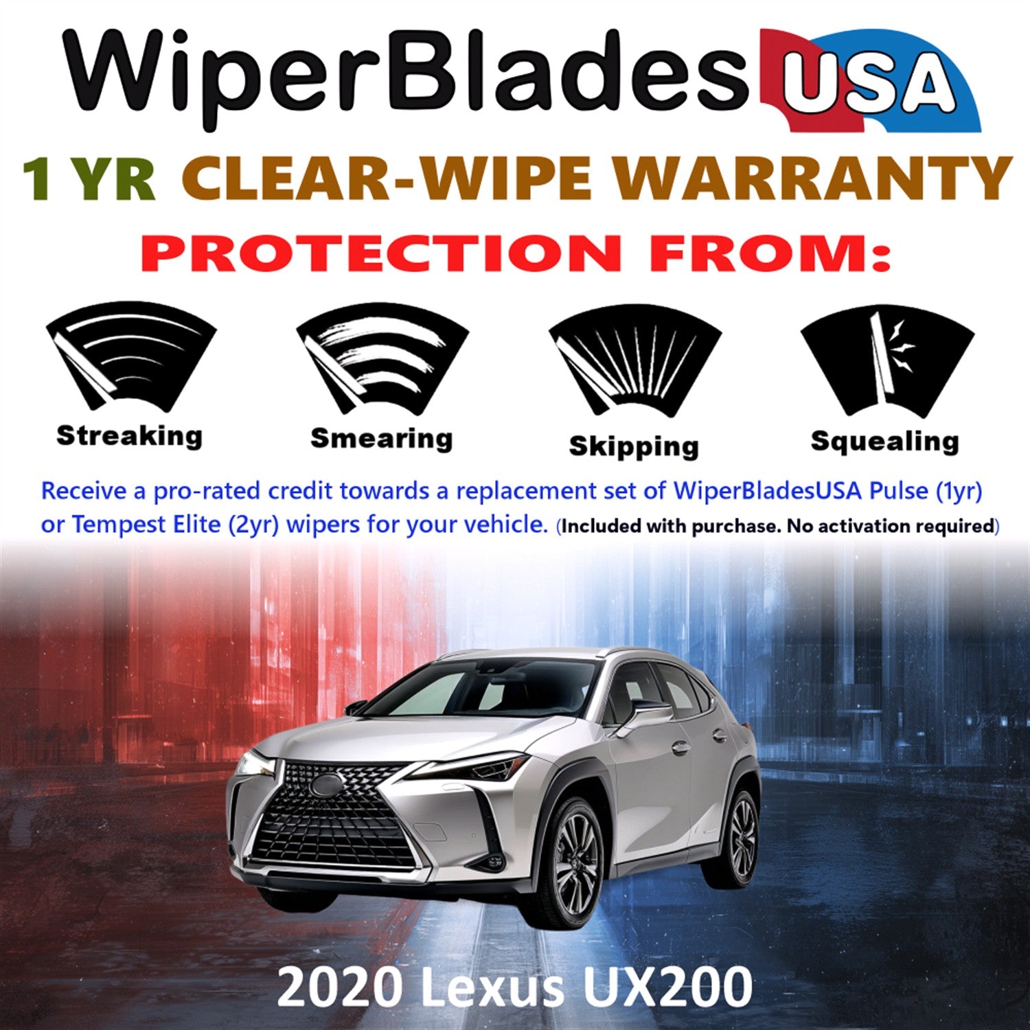2020 Lexus UX200 Front w/Rear Wiper blades Set Includes 1yr Wear Warranty & Free Delivery