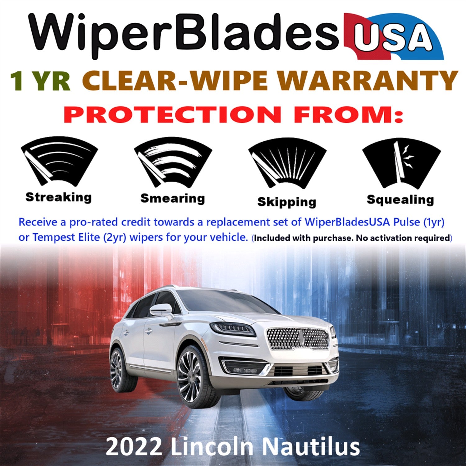 2022 Lincoln Nautilus Front Wiper blades Set Includes 1yr Wear Warranty & Free Delivery
