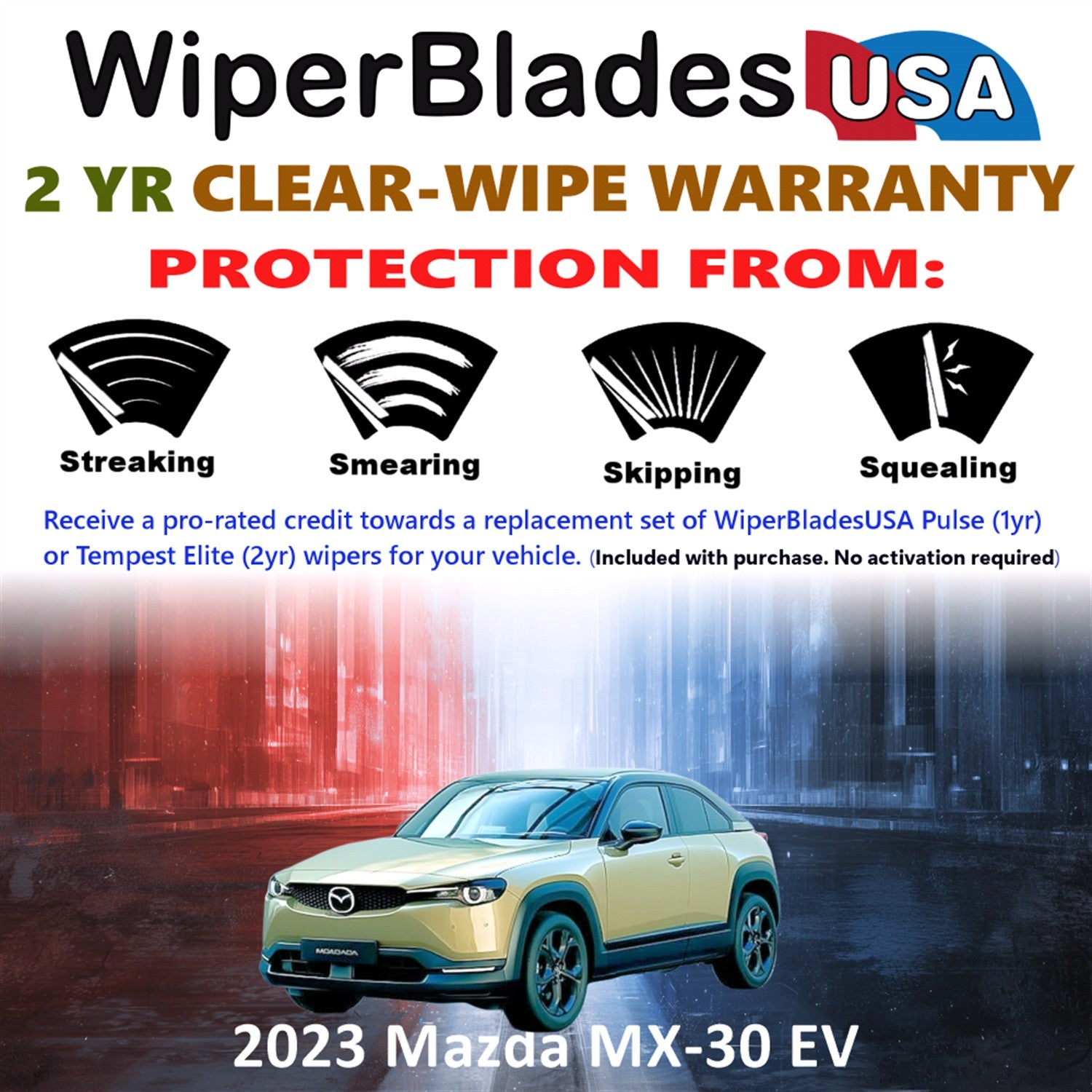 2023 Mazda MX-30 EV Front w/Rear Wiper blades Set  Includes 2yr Wear Warranty & Free Delivery