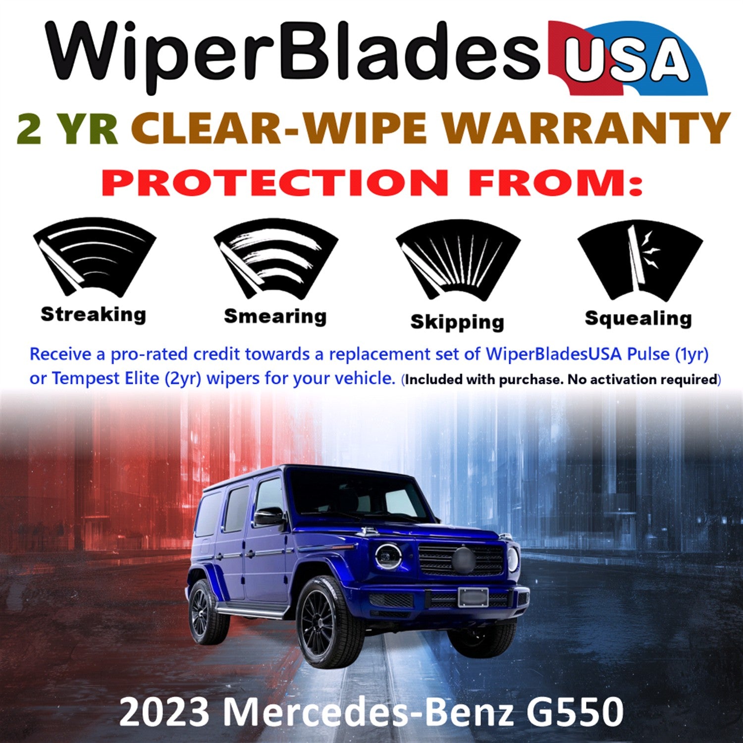 2023 Mercedes-Benz G550 Front w/Rear Wiper blades Set  Includes 2yr Wear Warranty & Free Delivery