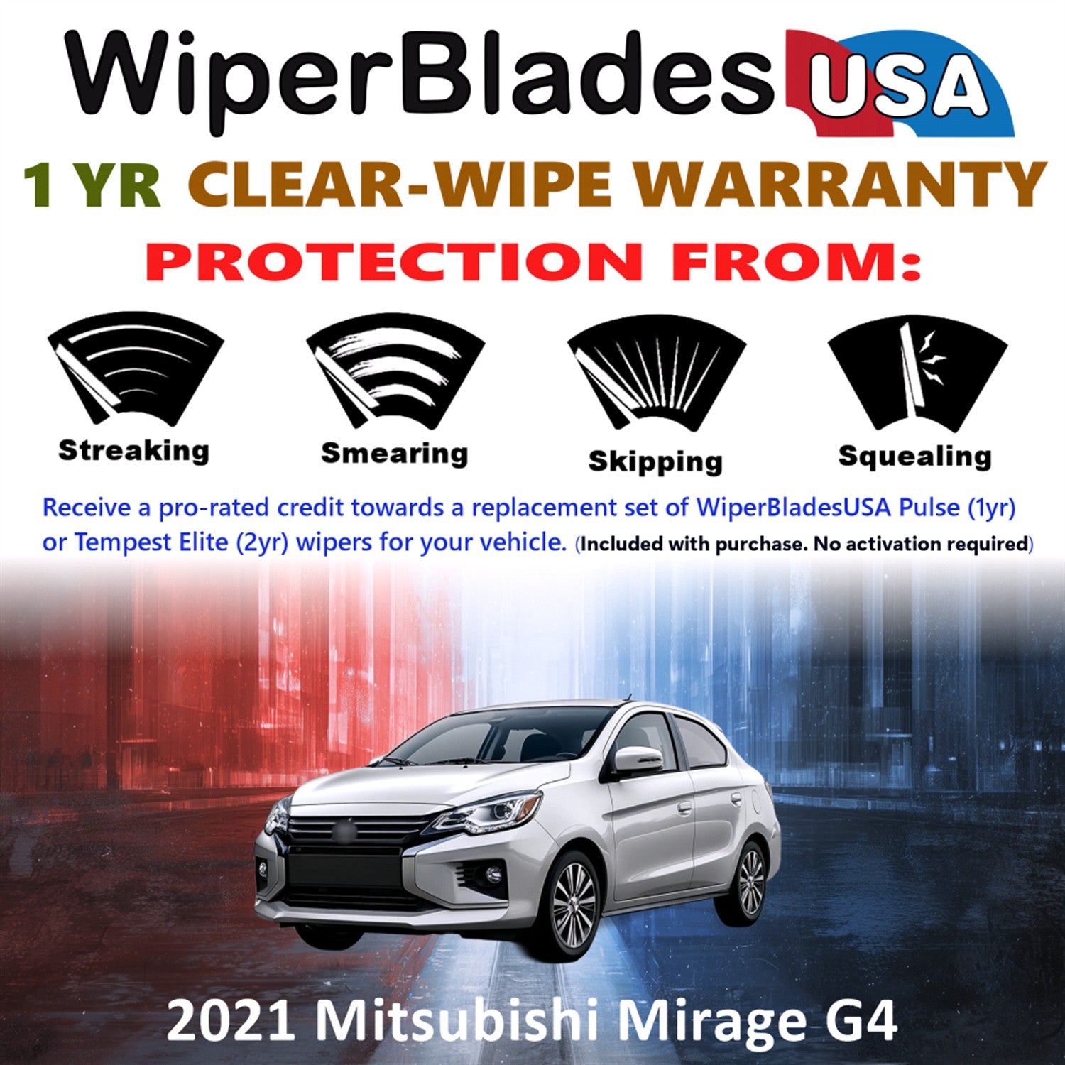 2021 Mitsubishi Mirage G4 Front Wiper blades Set Includes 1yr Wear Warranty & Free Delivery