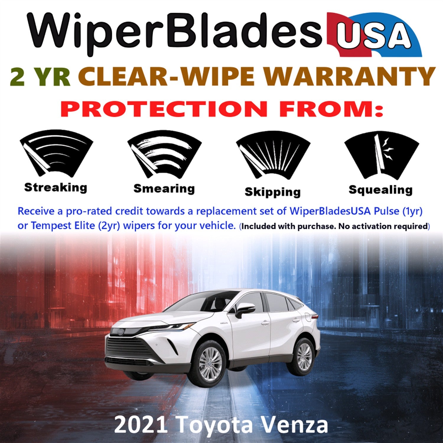 2021 Toyota Venza Front Wiper blades Set  Includes 2yr Wear Warranty & Free Delivery