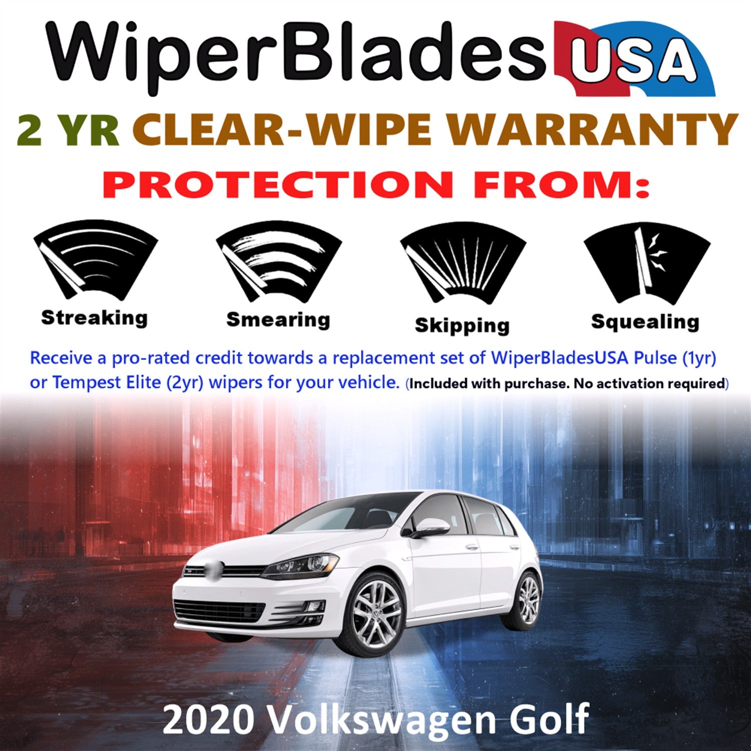 2020 Volkswagen Golf Front w/Rear Wiper blades Set  Includes 2yr Wear Warranty & Free Delivery