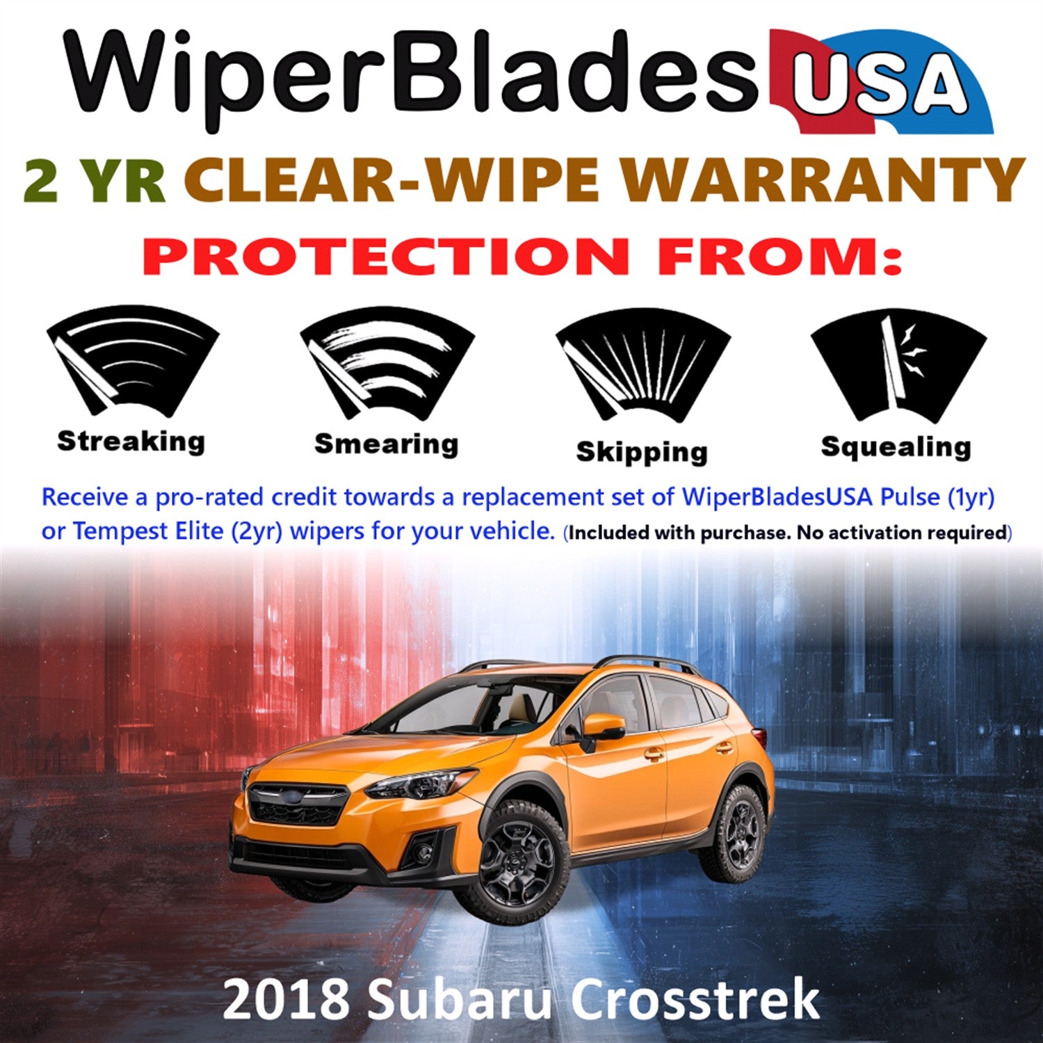 2018 Subaru Crosstrek Front w/Rear Wiper blades Set  Includes 2yr Wear Warranty & Free Delivery