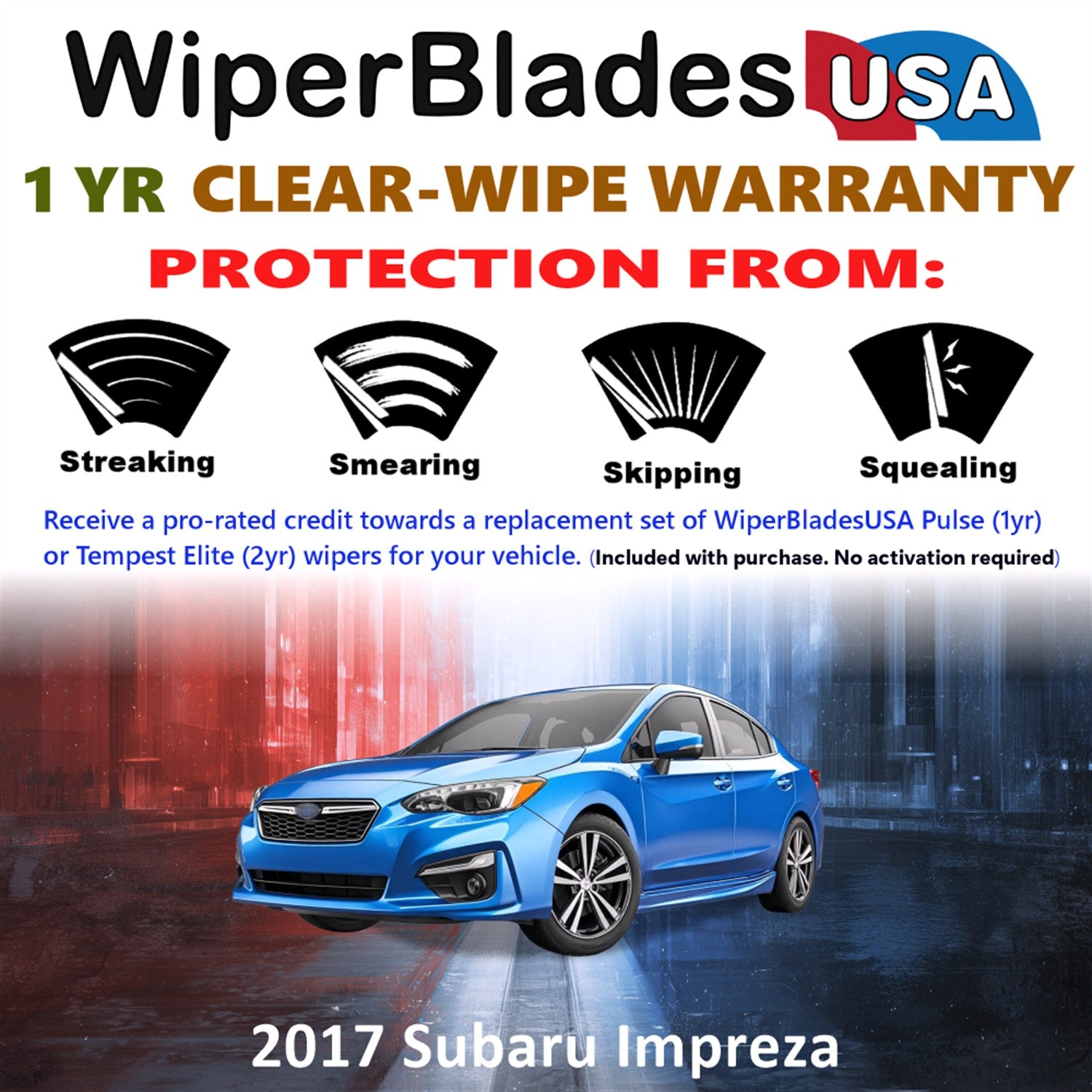 2017 Subaru Impreza Front w/Rear Wiper blades Set Includes 1yr Wear Warranty & Free Delivery