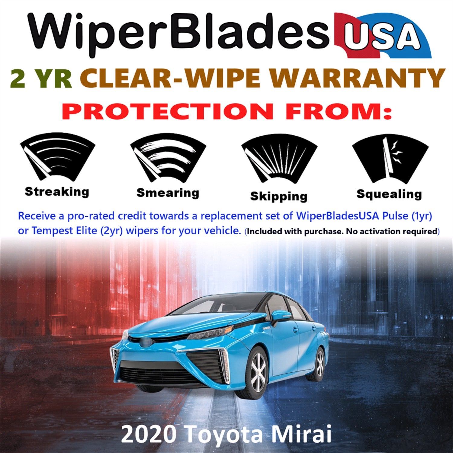 2020 Toyota Mirai Front Wiper blades Set  Includes 2yr Wear Warranty & Free Delivery