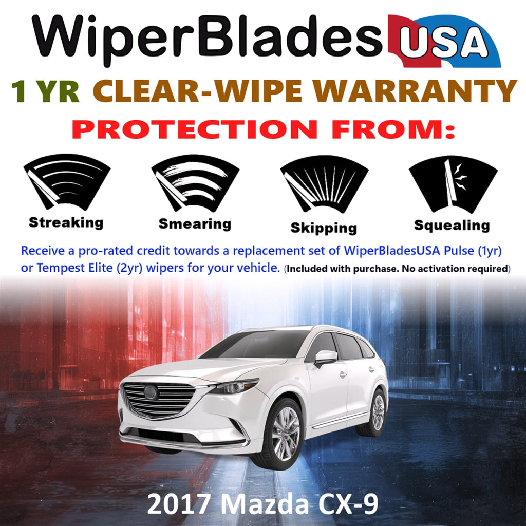 2017 Mazda CX-9 Front w/Rear Wiper blades Set Includes 1yr Wear Warranty & Free Delivery