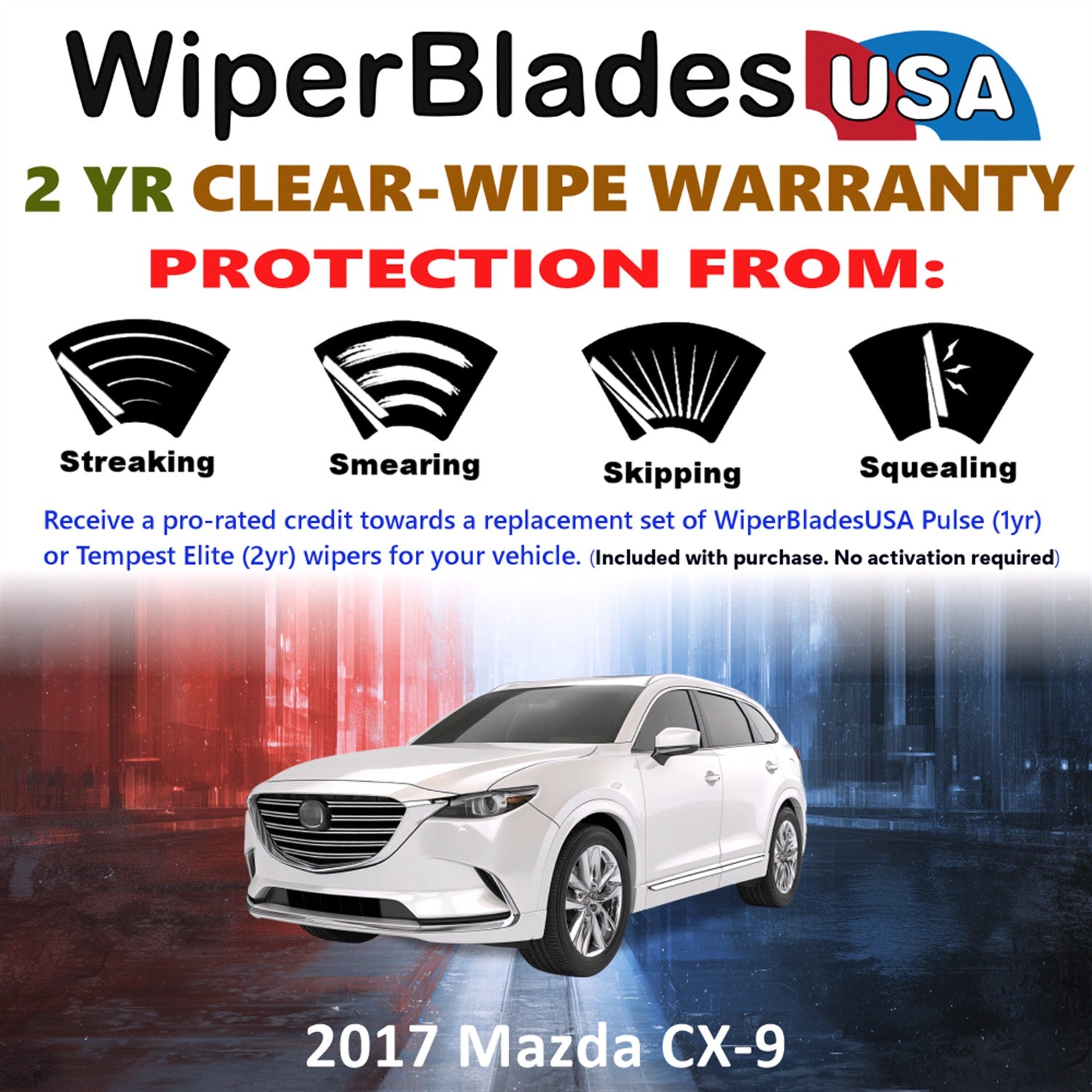 2017 Mazda CX-9 Front w/Rear Wiper blades Set  Includes 2yr Wear Warranty & Free Delivery