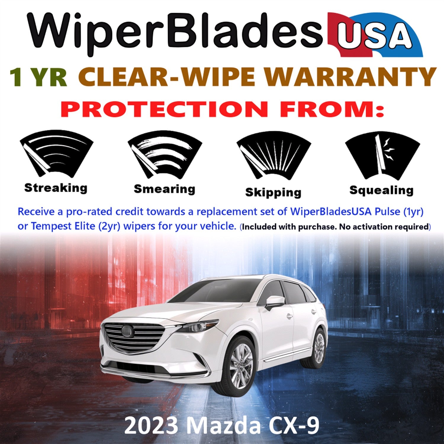 2023 Mazda CX-9 Front w/Rear Wiper blades Set Includes 1yr Wear Warranty & Free Delivery
