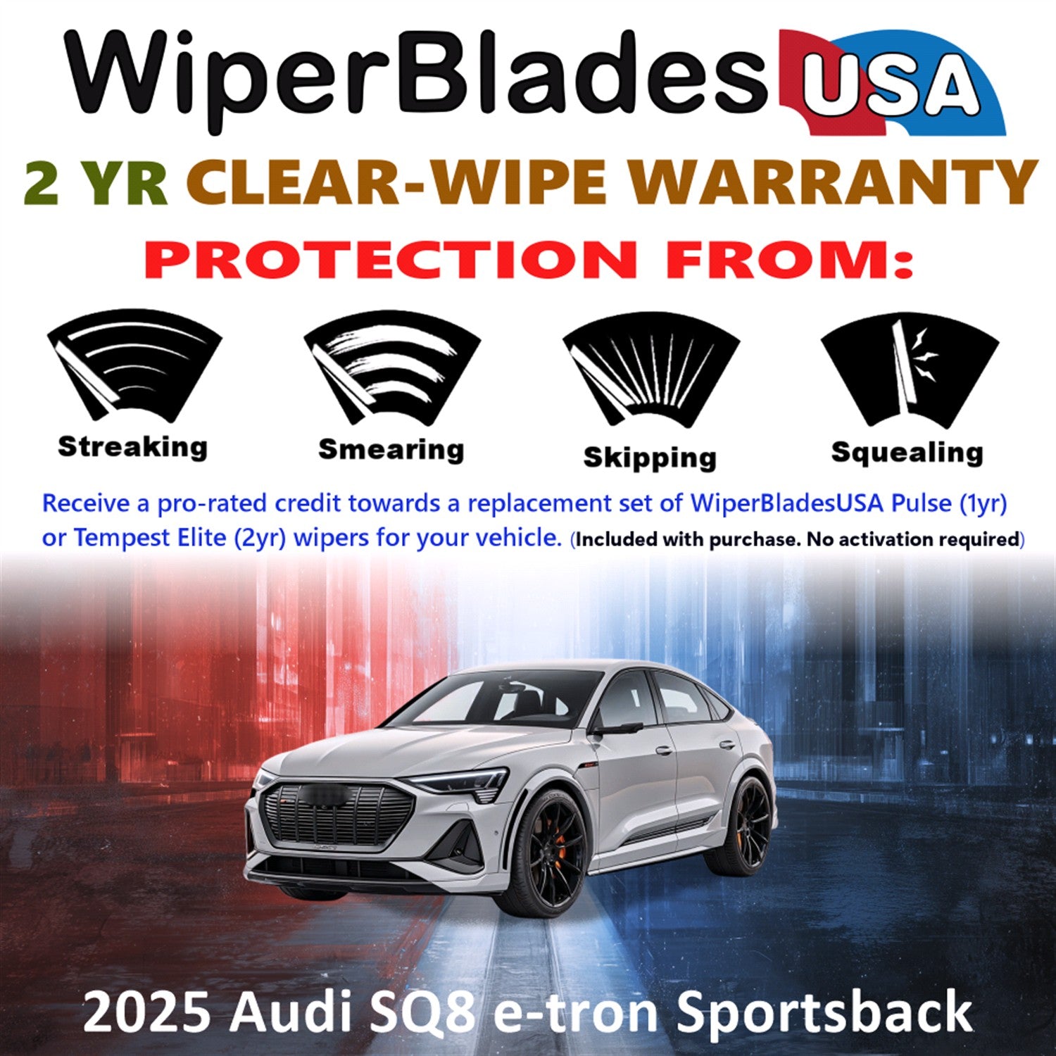2025 Audi SQ8 e-tron Sportsback Front w/Rear Wiper blades Set  Includes 2yr Wear Warranty & Free Delivery