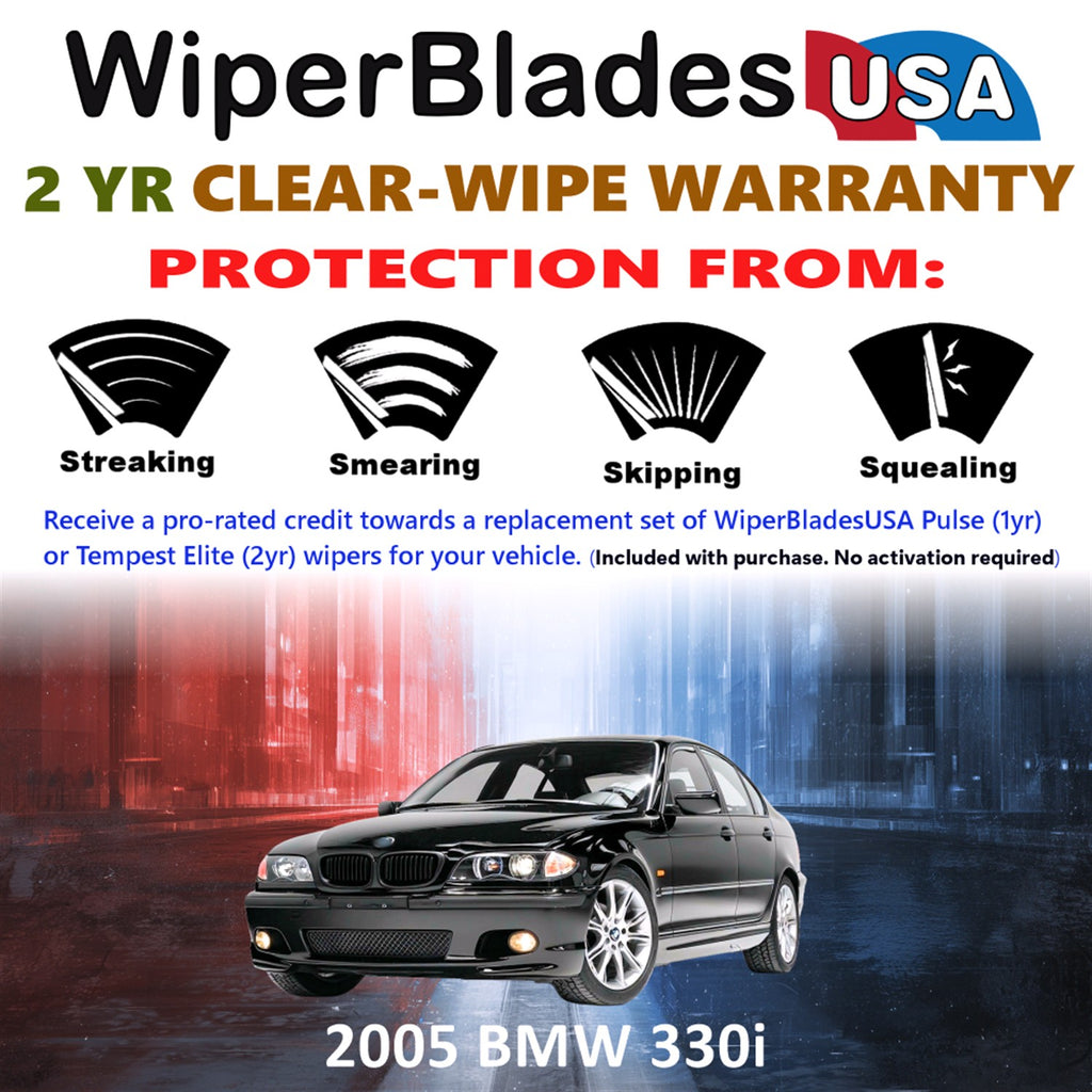 2005 BMW 330i Front Wiper blades Set  Includes 2yr Wear Warranty & Free Delivery