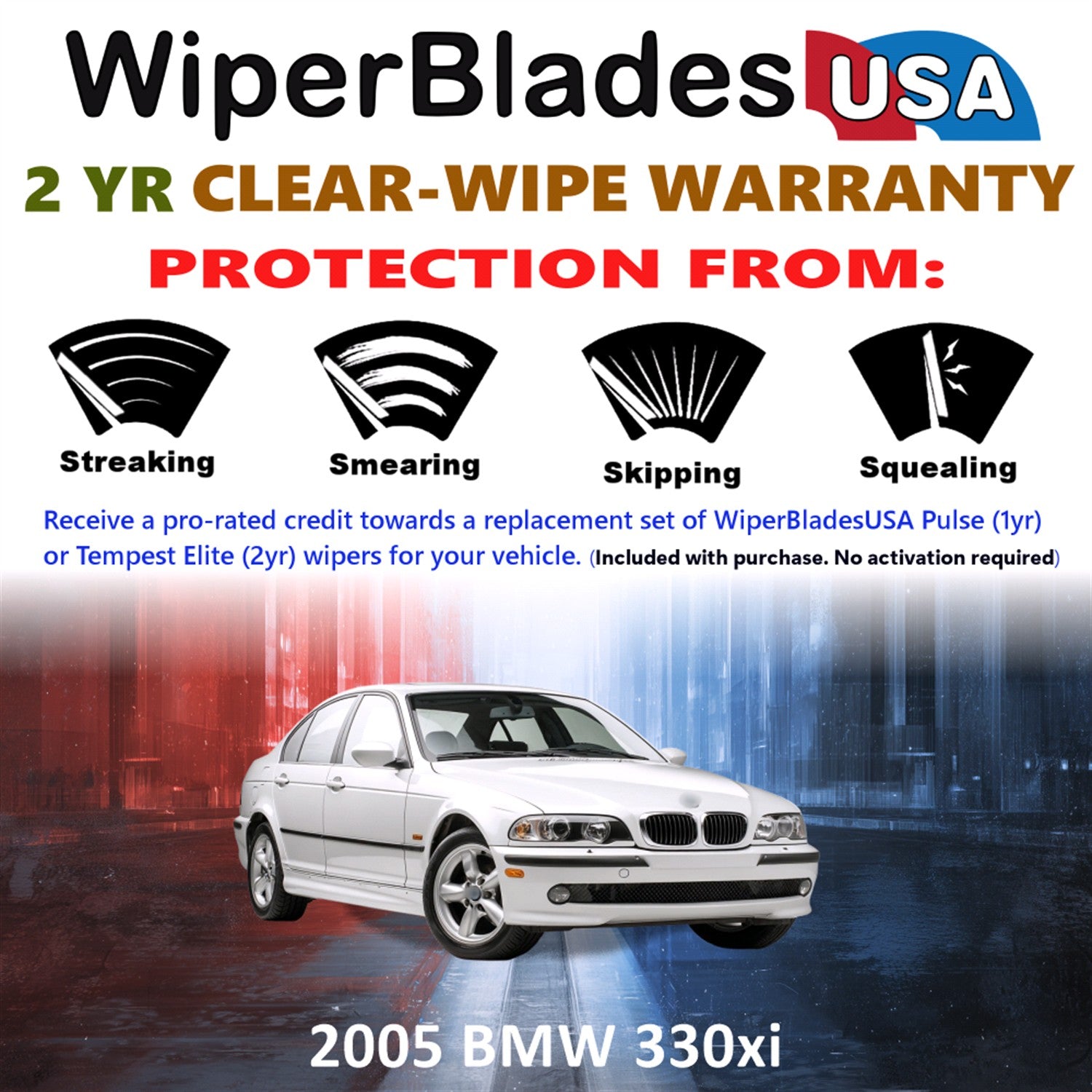 2005 BMW 330xi Front Wiper blades Set  Includes 2yr Wear Warranty & Free Delivery