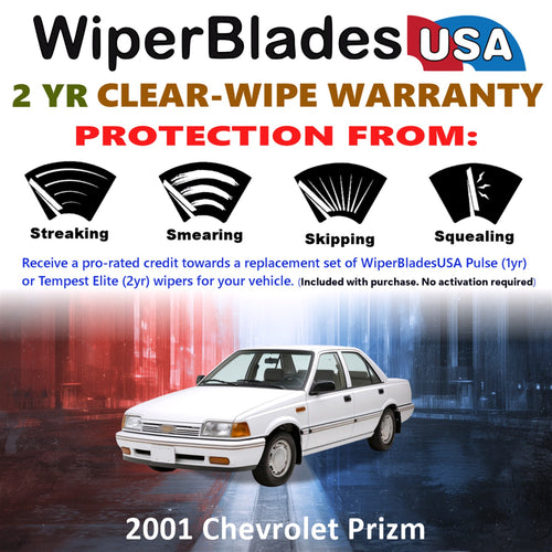 2001 Chevrolet Prizm Front Wiper blades Set  Includes 2yr Wear Warranty & Free Delivery