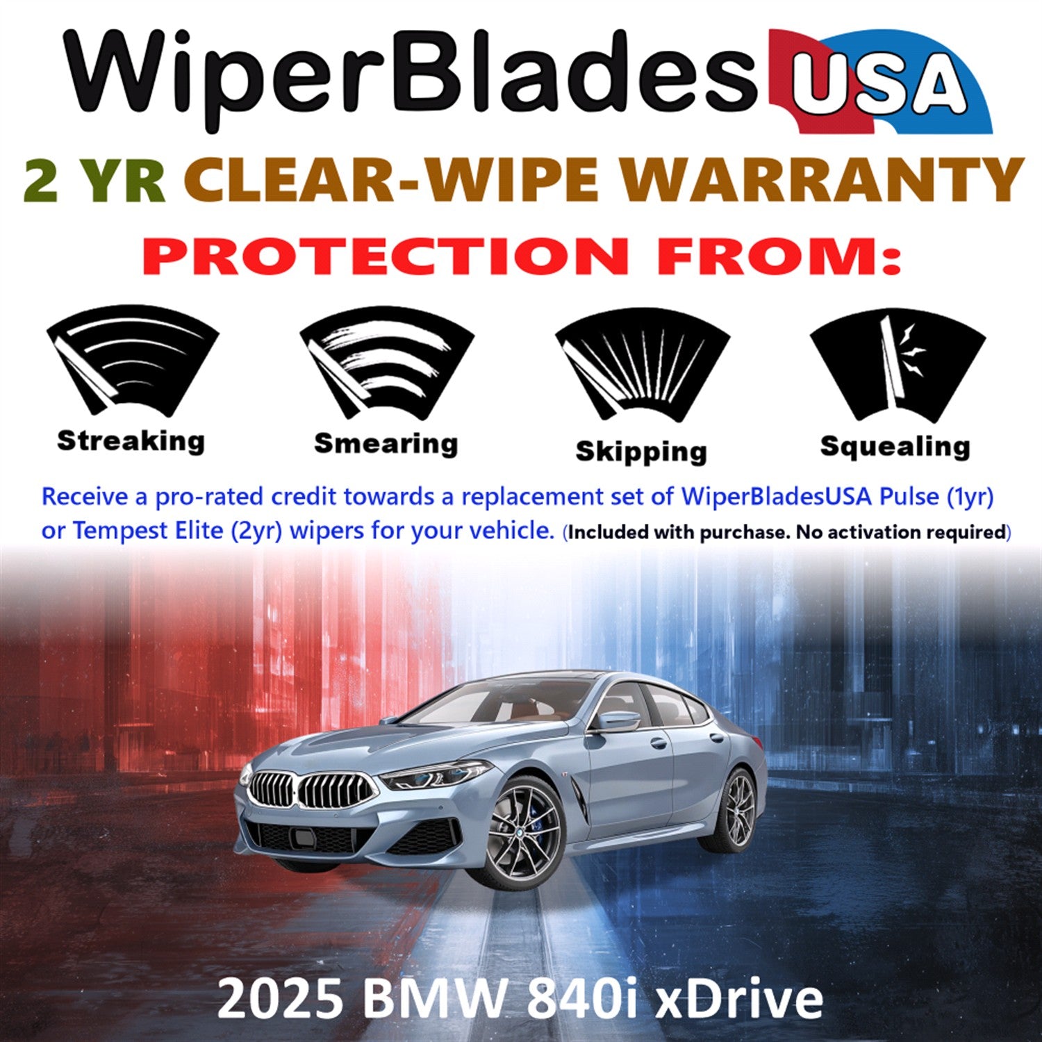 2025 BMW 840i xDrive Front Wiper blades Set  Includes 2yr Wear Warranty & Free Delivery
