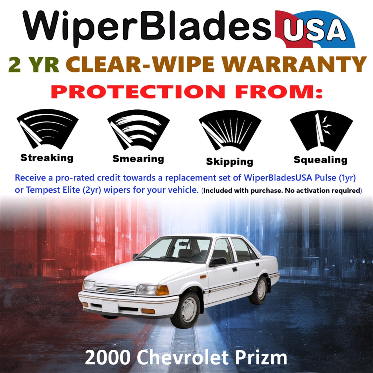 2000 Chevrolet Prizm Front Wiper blades Set  Includes 2yr Wear Warranty & Free Delivery