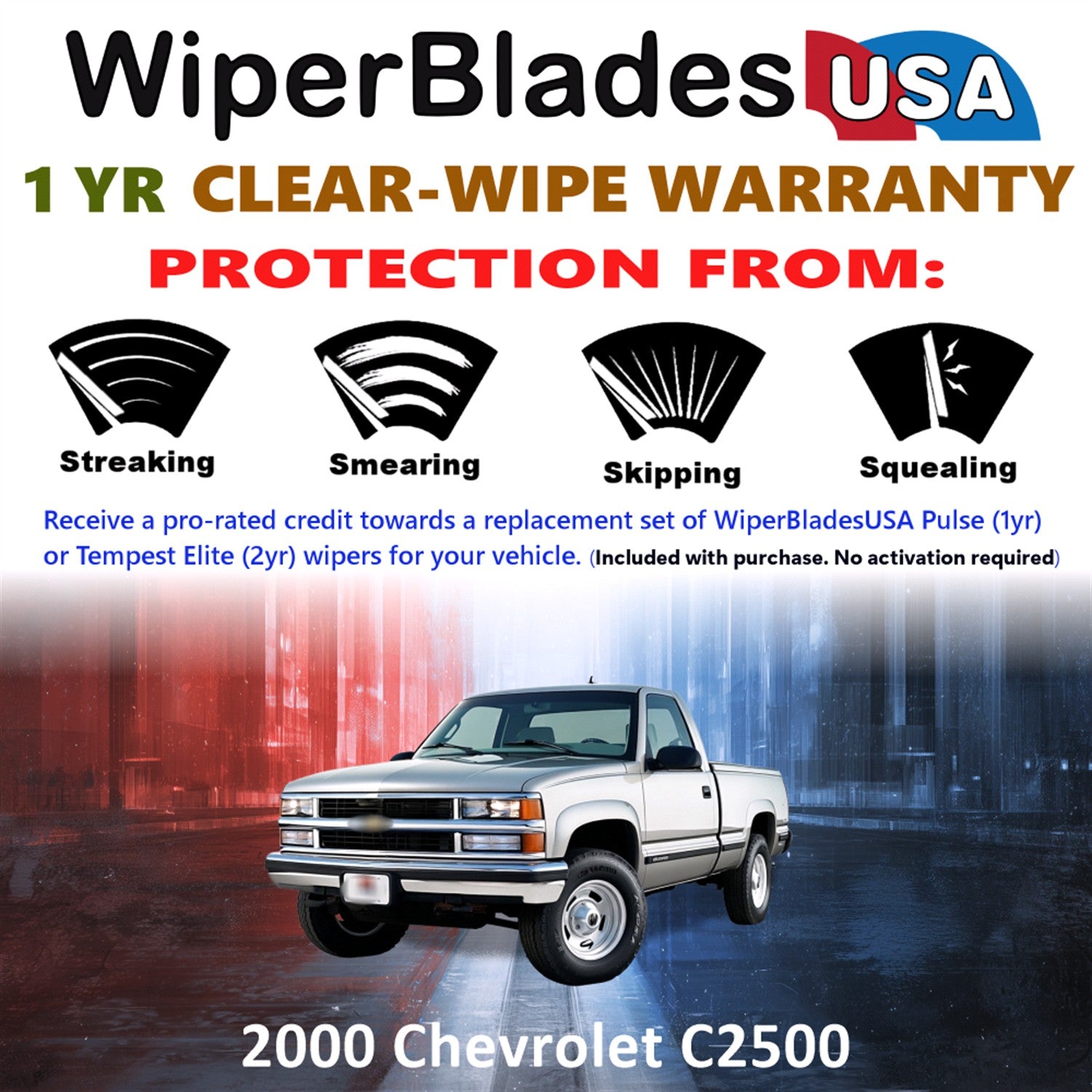2000 Chevrolet C2500 Front Wiper blades Set Includes 1yr Wear Warranty & Free Delivery