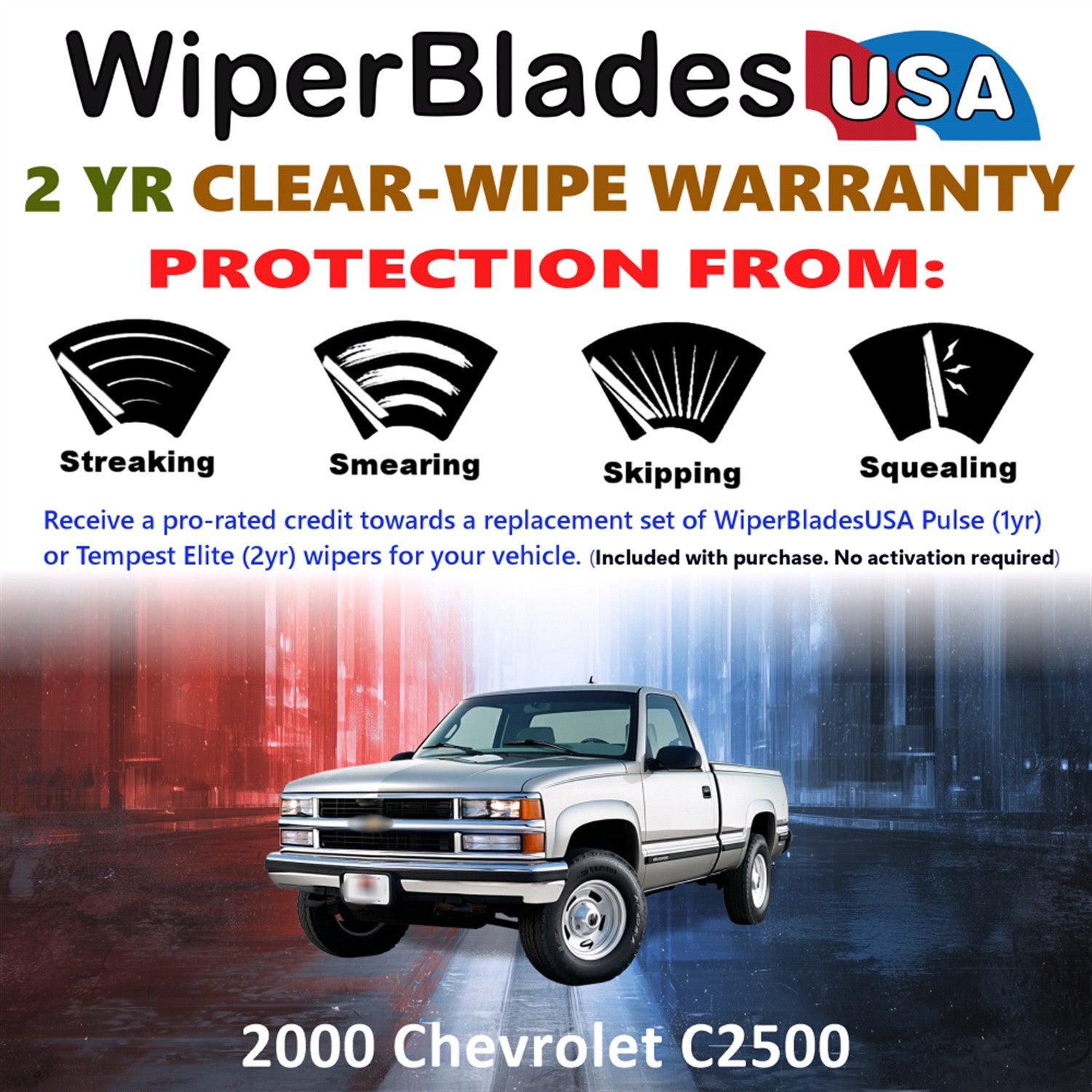 2000 Chevrolet C2500 Front Wiper blades Set  Includes 2yr Wear Warranty & Free Delivery