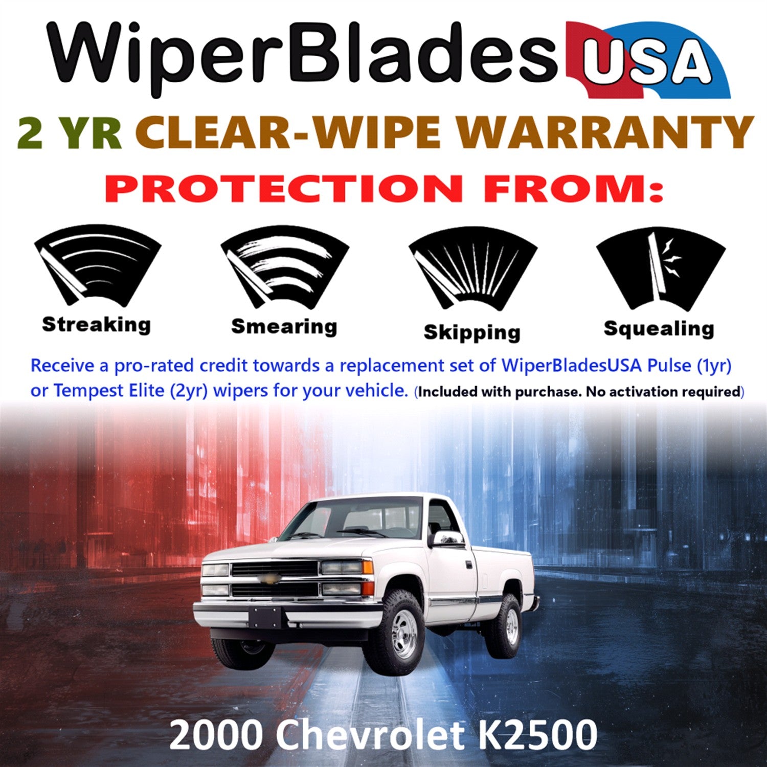 2000 Chevrolet K2500 Front Wiper blades Set  Includes 2yr Wear Warranty & Free Delivery
