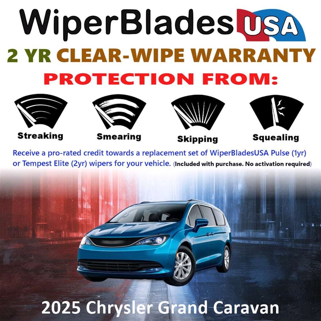 2025 Chrysler Grand Caravan Front w/Rear Wiper blades Set  Includes 2yr Wear Warranty & Free Delivery