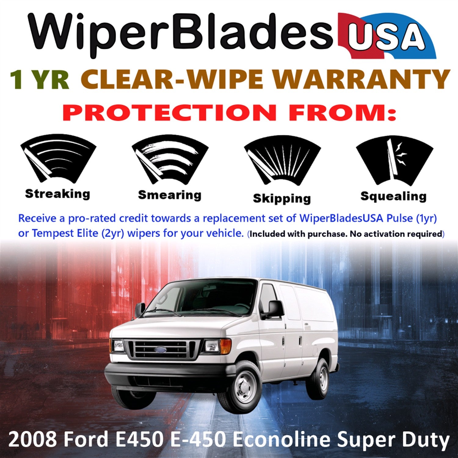 2008 Ford E450 E-450 Econoline Super Duty Front Wiper blades Set Includes 1yr Wear Warranty & Free Delivery