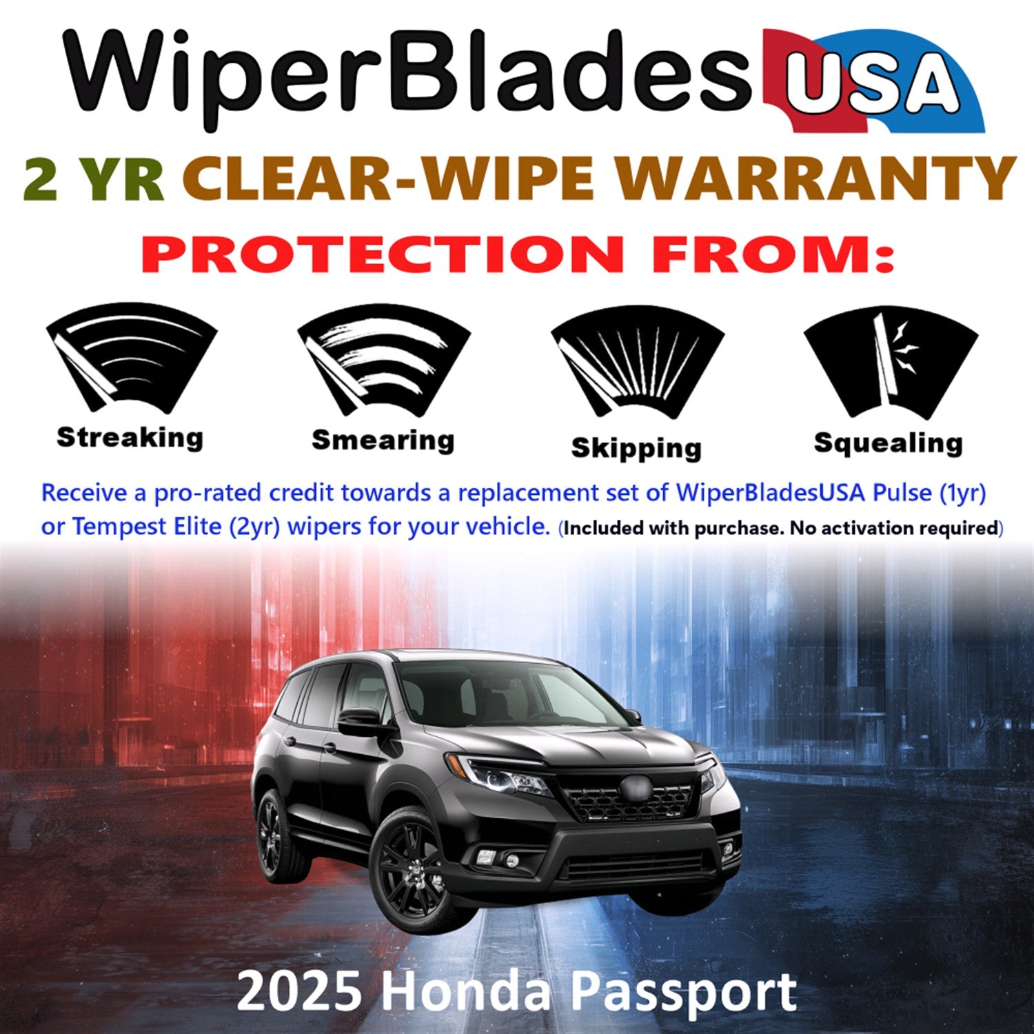 2025 Honda Passport Front w/Rear Wiper blades Set  Includes 2yr Wear Warranty & Free Delivery