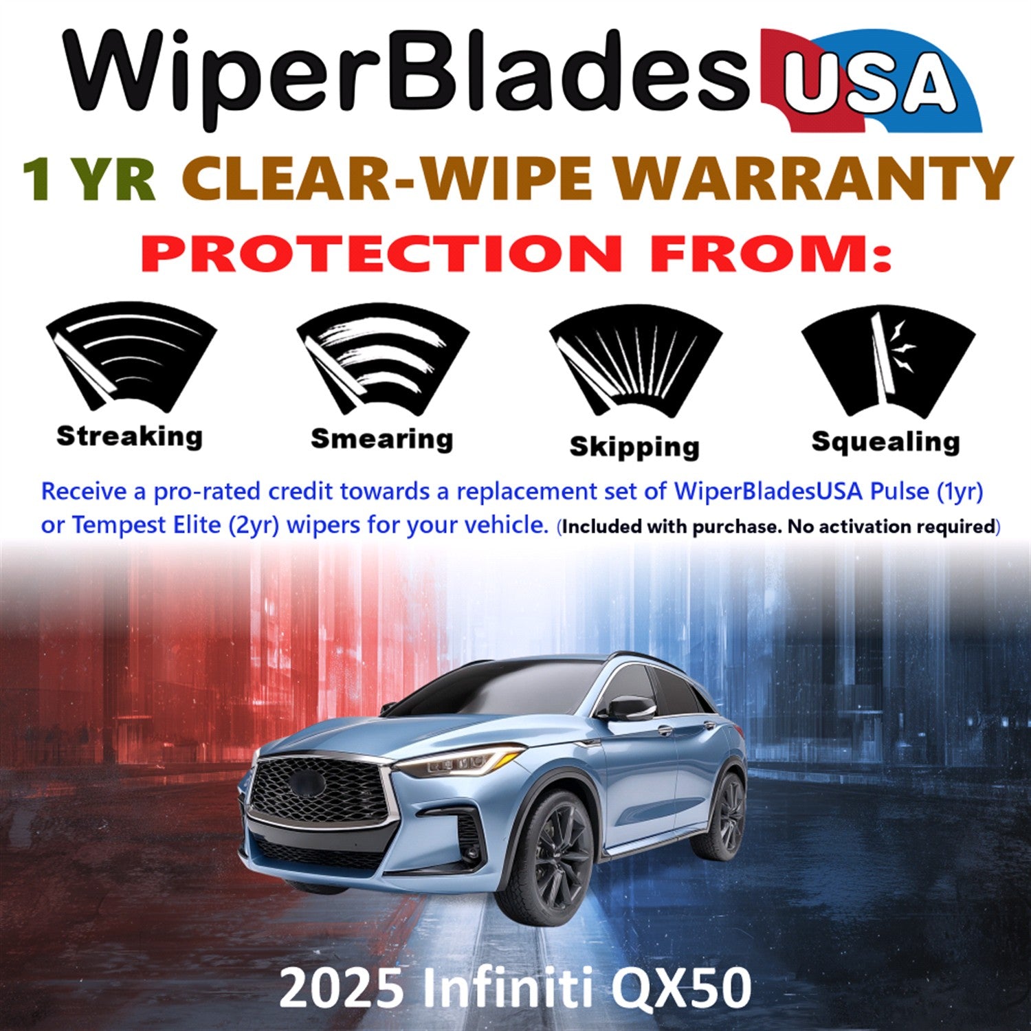 2025 Infiniti QX50 Front w/Rear Wiper blades Set Includes 1yr Wear Warranty & Free Delivery