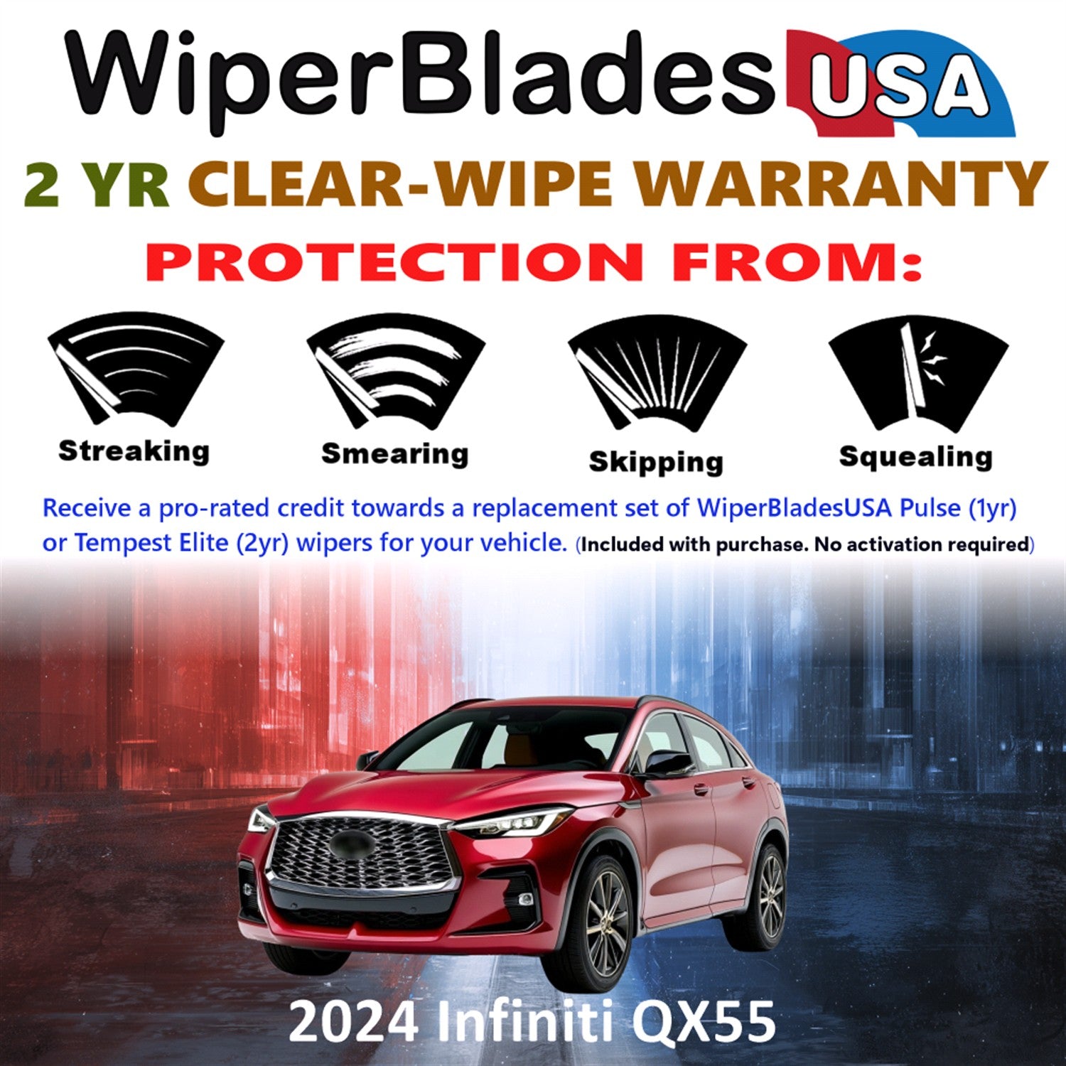 2024 Infiniti QX55 Front Wiper blades Set  Includes 2yr Wear Warranty & Free Delivery