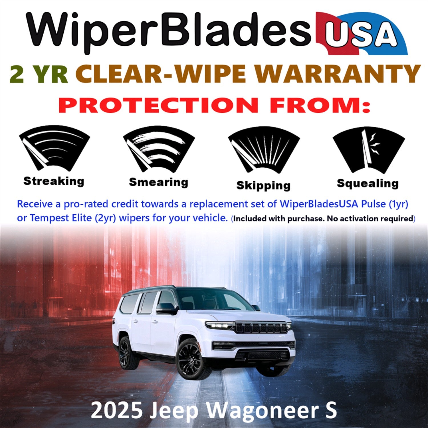 2025 Jeep Wagoneer S Front w/Rear Wiper blades Set  Includes 2yr Wear Warranty & Free Delivery