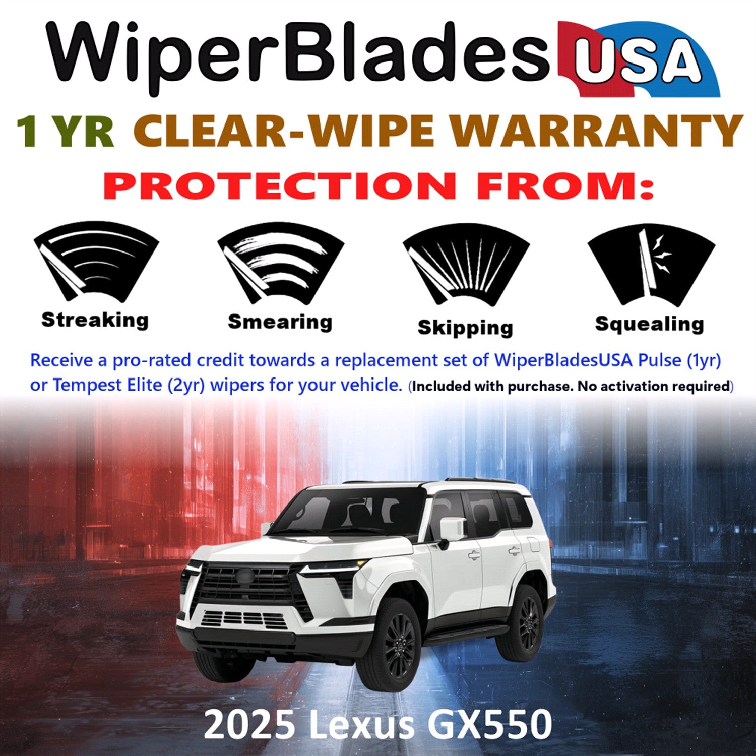 2025 Lexus GX550 Front w/Rear Wiper blades Set Includes 1yr Wear Warranty & Free Delivery