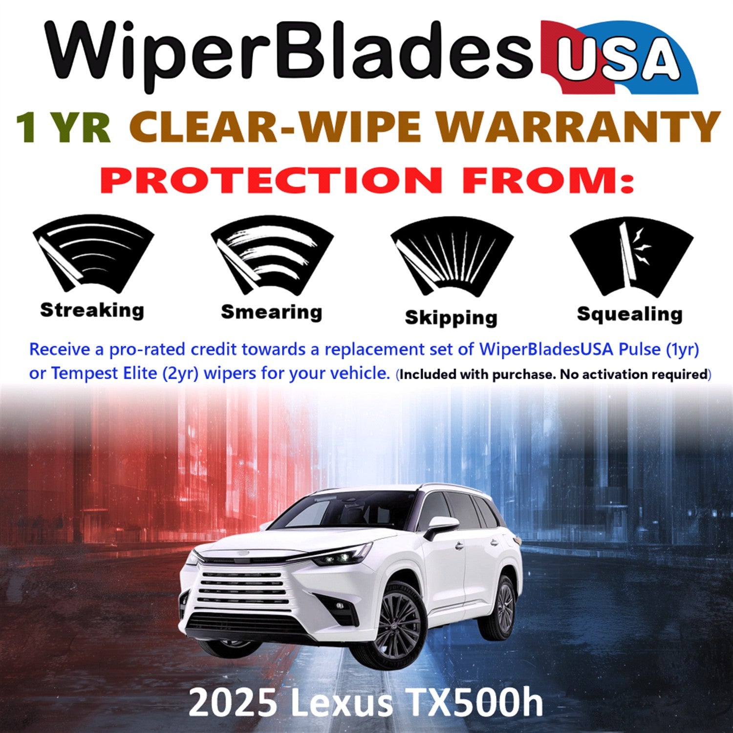 2025 Lexus TX500h Front w/Rear Wiper blades Set Includes 1yr Wear Warranty & Free Delivery