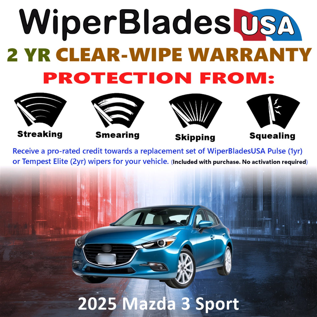 2025 Mazda 3 Sport Front w/Rear Wiper blades Set  Includes 2yr Wear Warranty & Free Delivery