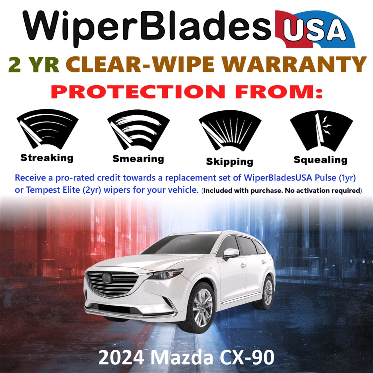 2024 Mazda CX-90 Front w/Rear Wiper blades Set  Includes 2yr Wear Warranty & Free Delivery