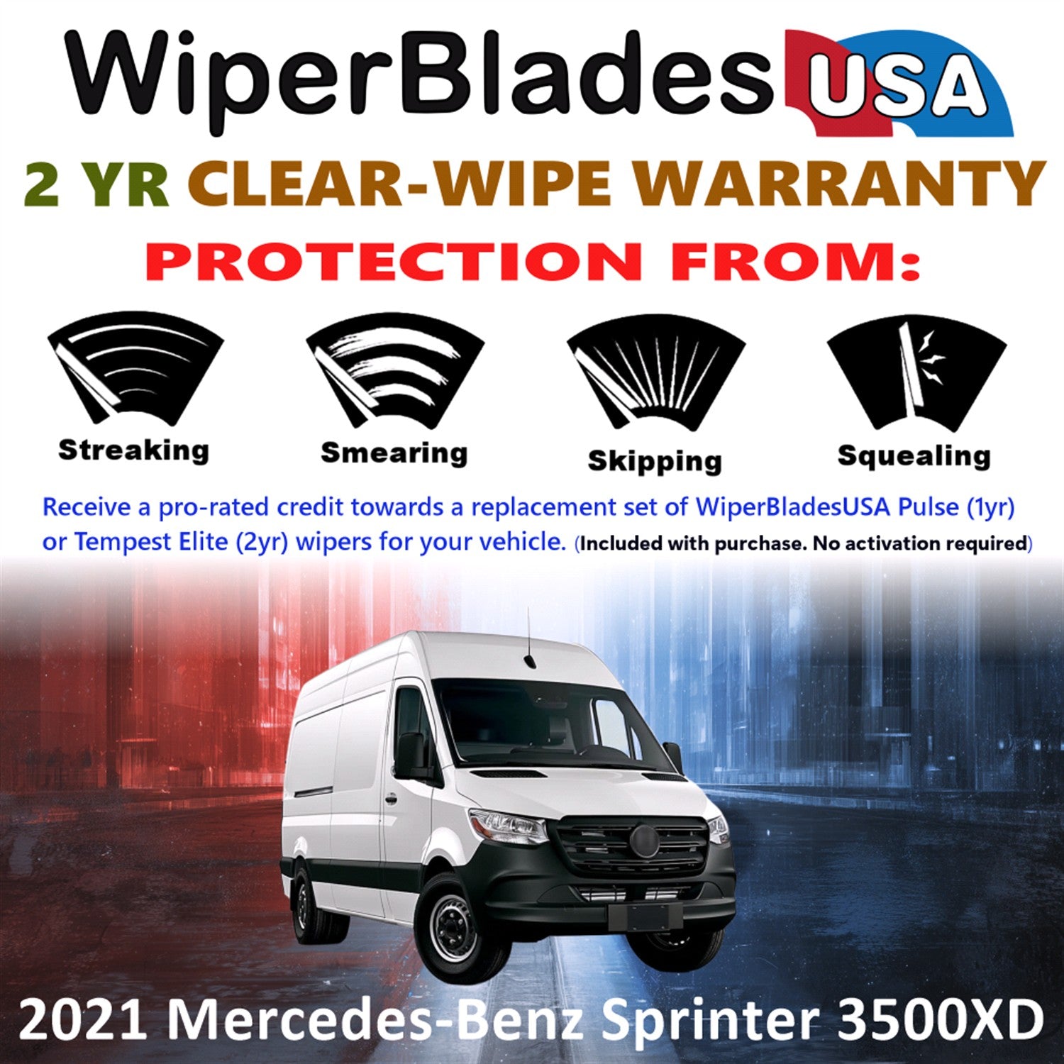 2021 Mercedes-Benz Sprinter 3500XD Front Wiper blades Set  Includes 2yr Wear Warranty & Free Delivery