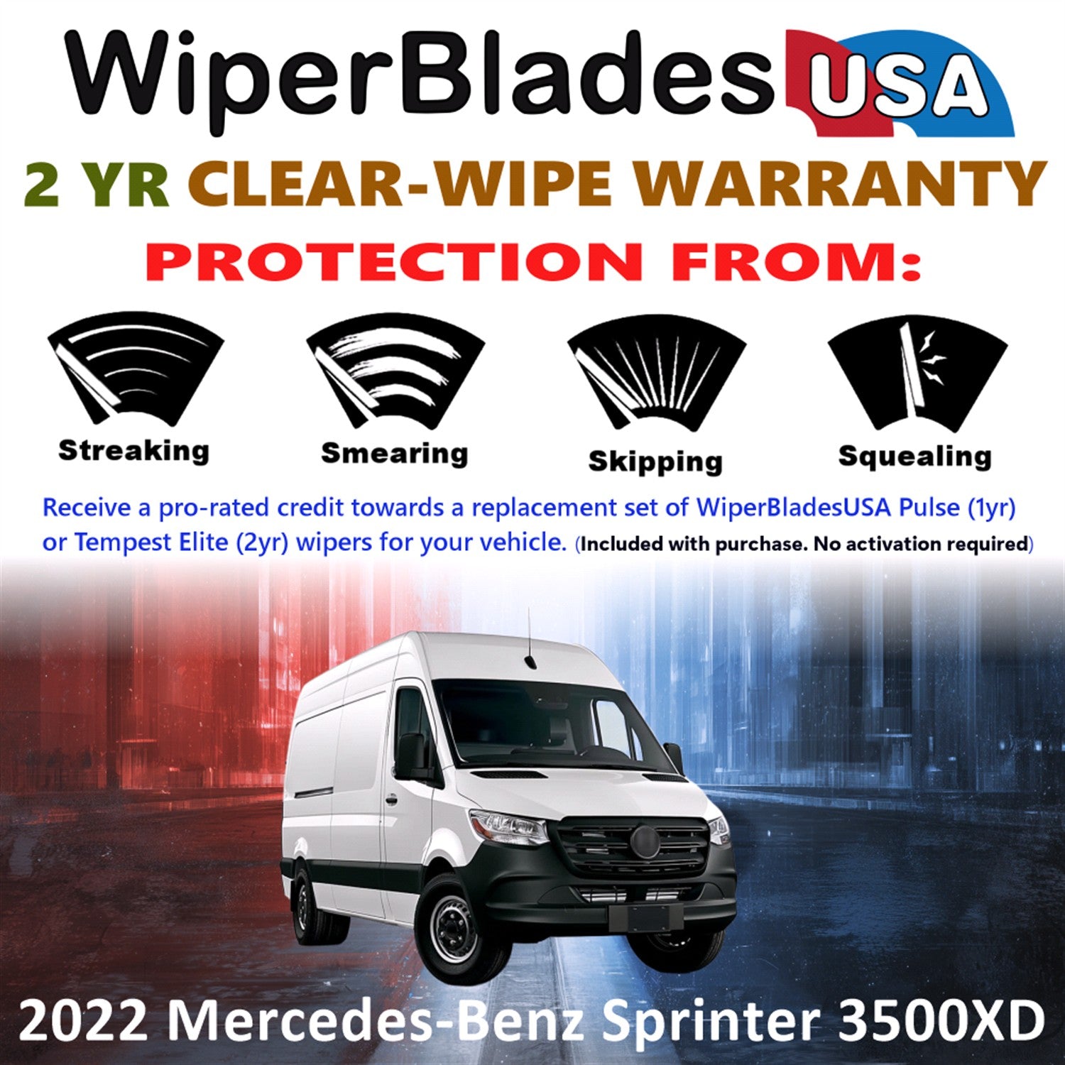 2022 Mercedes-Benz Sprinter 3500XD Front Wiper blades Set  Includes 2yr Wear Warranty & Free Delivery
