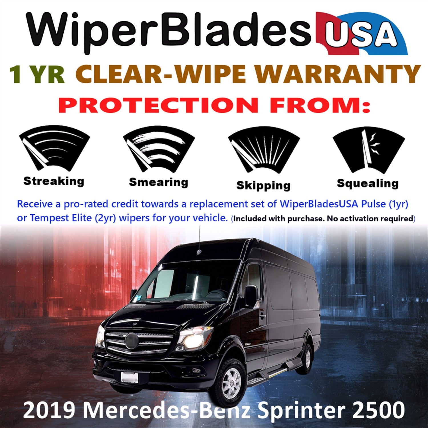 2019 Mercedes-Benz Sprinter 2500 Front Wiper blades Set Includes 1yr Wear Warranty & Free Delivery