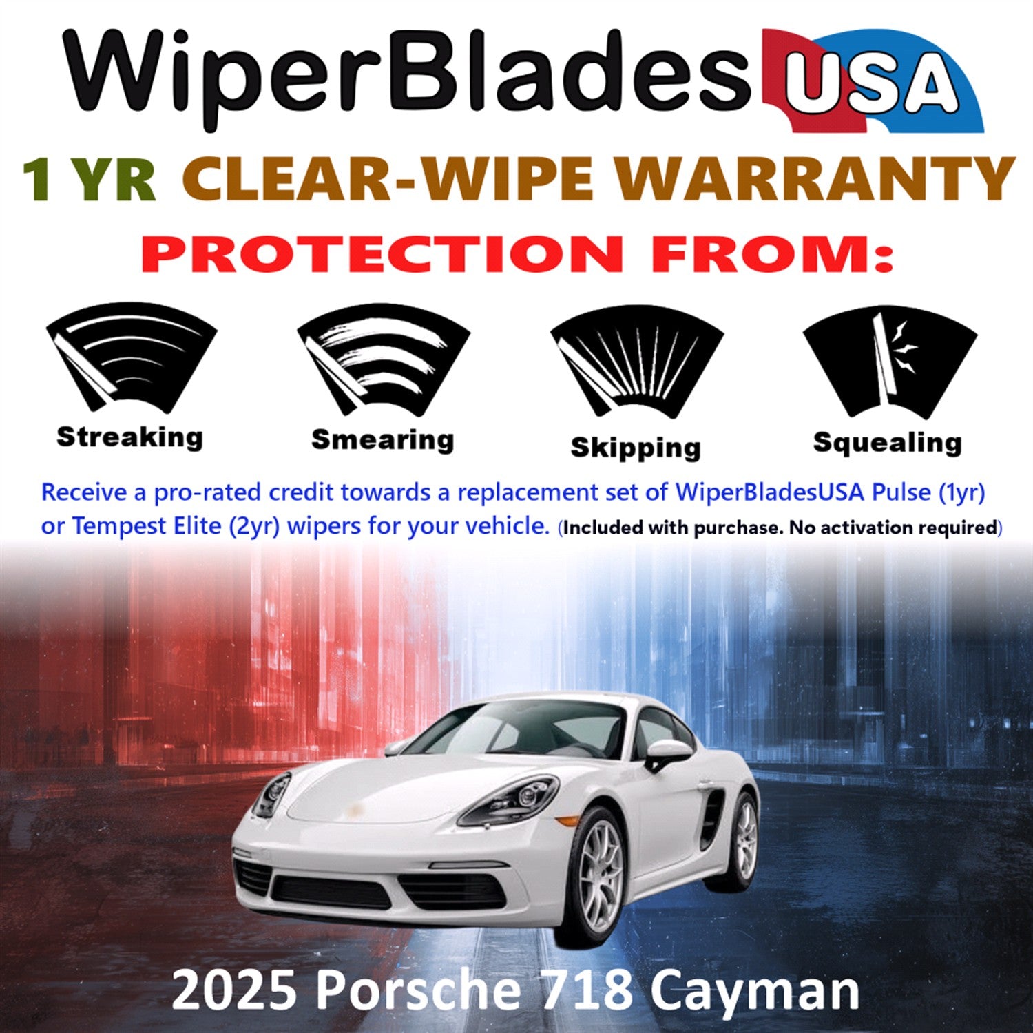 2025 Porsche 718 Cayman Front Wiper blades Set Includes 1yr Wear Warranty & Free Delivery