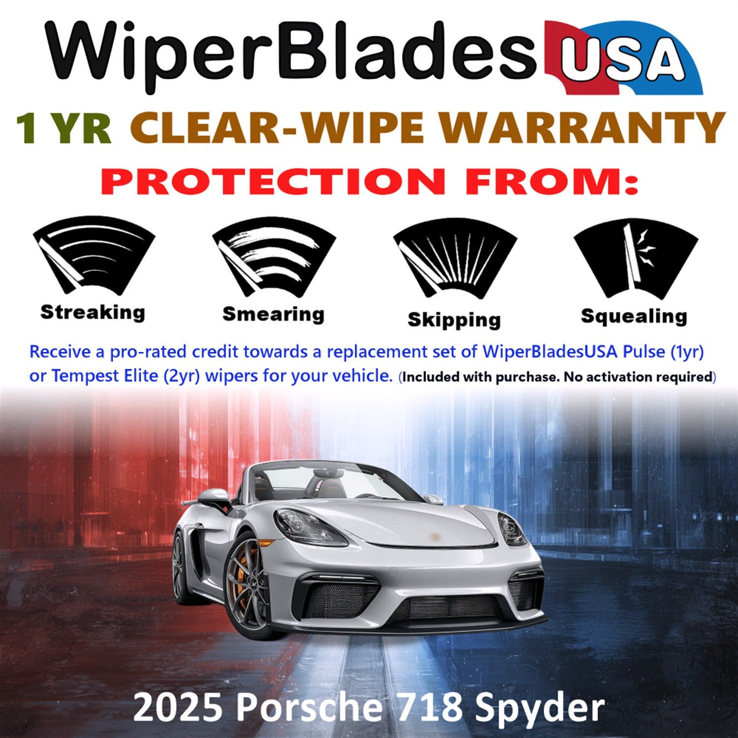 2025 Porsche 718 Spyder Front Wiper blades Set Includes 1yr Wear Warranty & Free Delivery