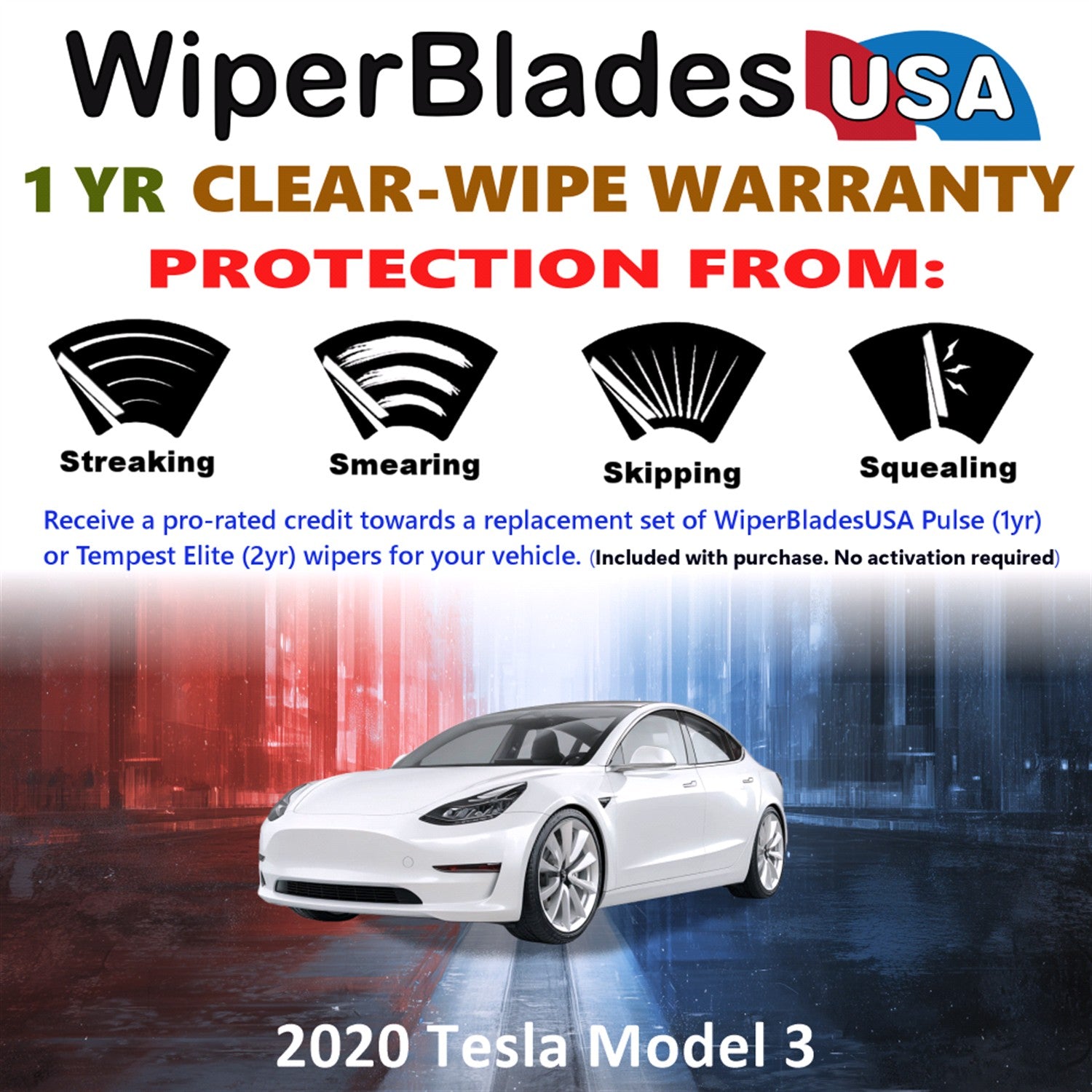 2020 Tesla Model 3 Front Wiper blades Set Includes 1yr Wear Warranty & Free Delivery