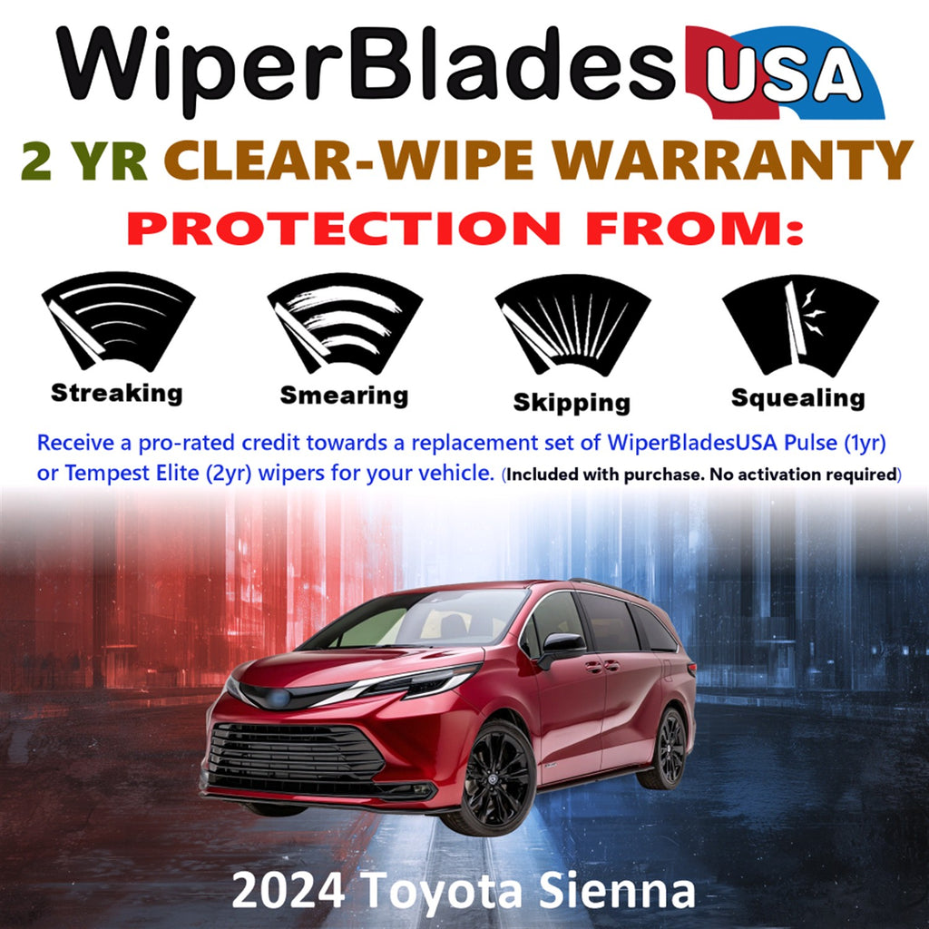 2024 Toyota Sienna Front w/Rear Wiper blades Set  Includes 2yr Wear Warranty & Free Delivery