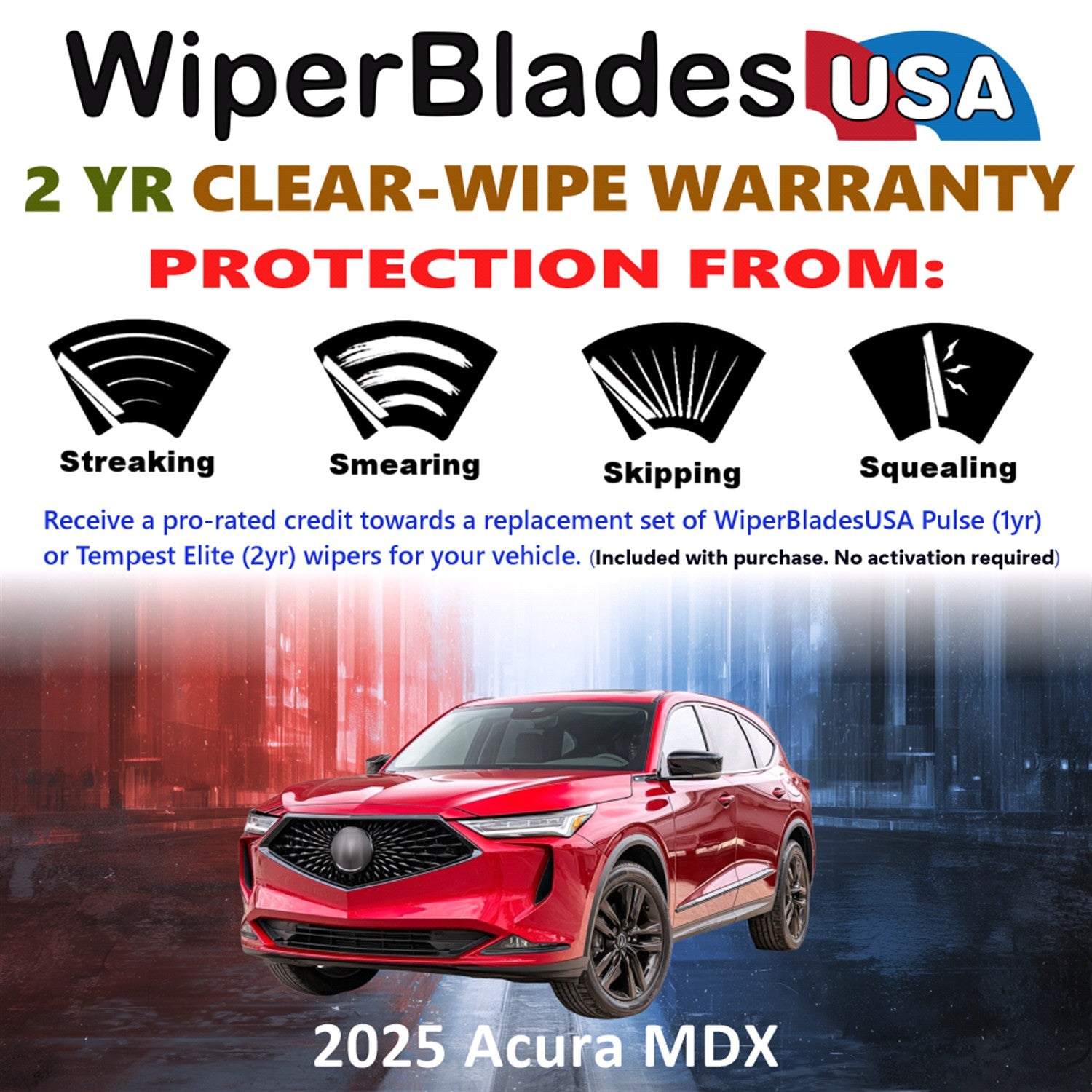 2025 Acura MDX Front Wiper blades Set  Includes 2yr Wear Warranty & Free Delivery
