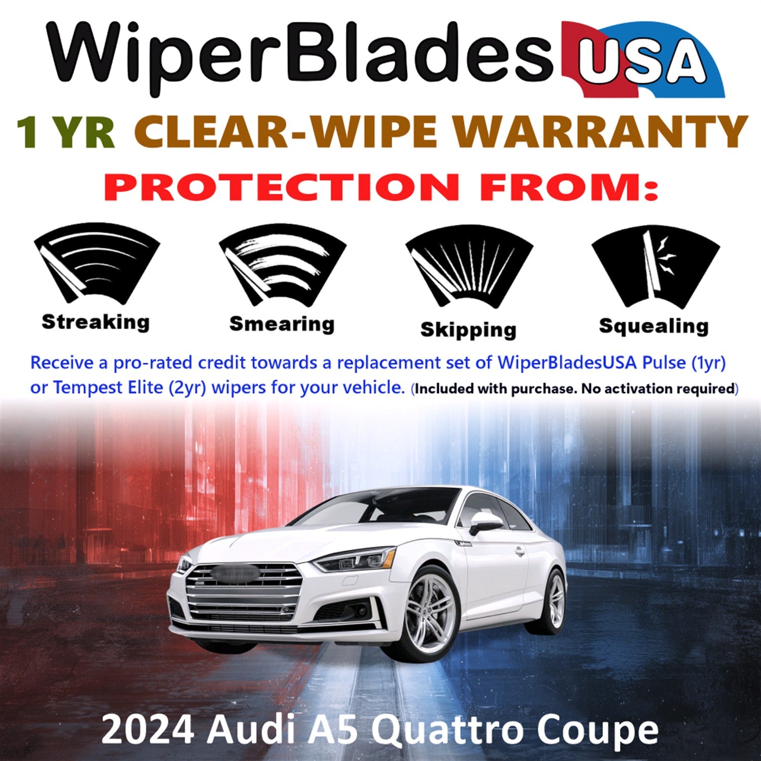 2024 Audi A5 Quattro Front Wiper blades Set Includes 1yr Wear Warranty & Free Delivery