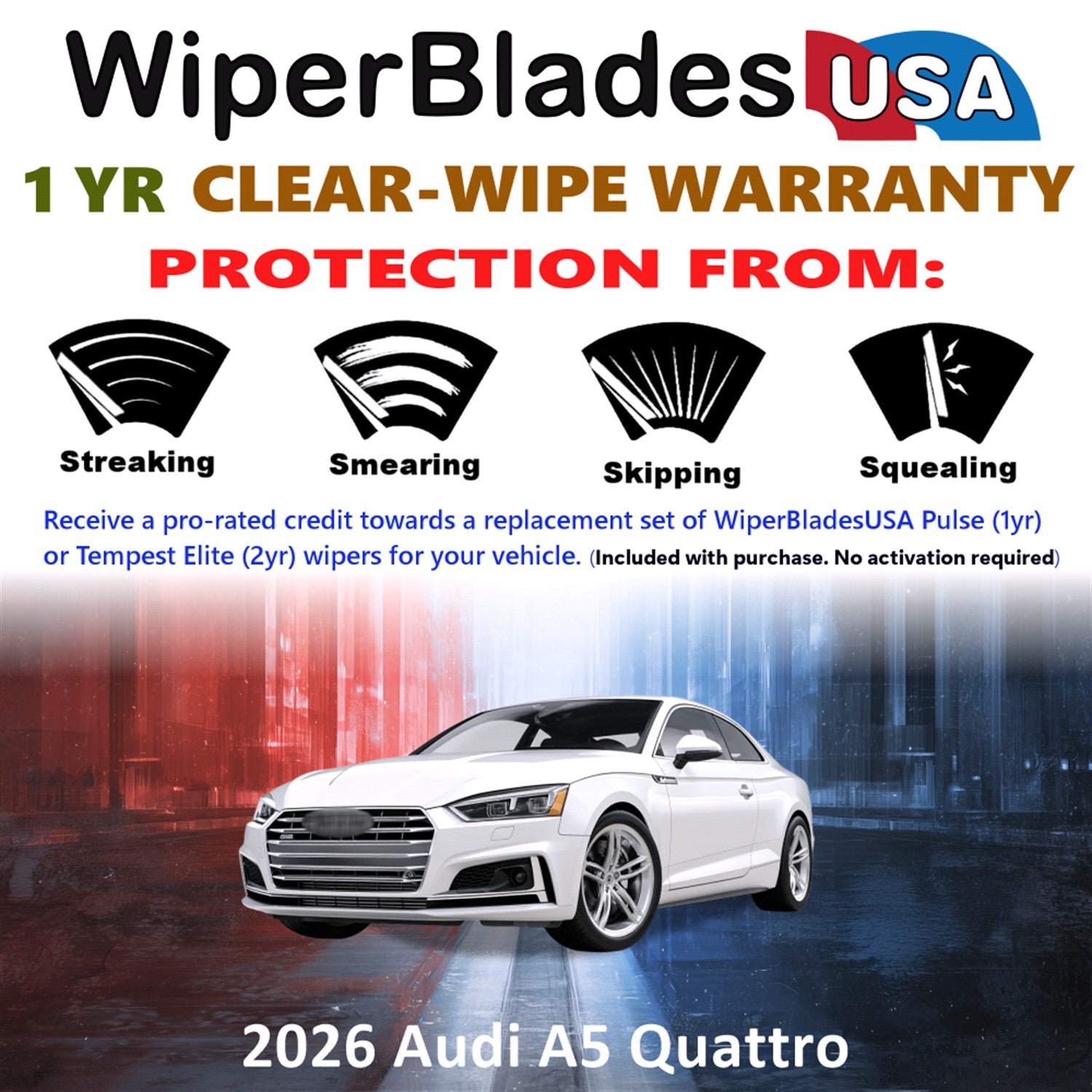 2026 Audi A5 Quattro Front Wiper blades Set Includes 1yr Wear Warranty & Free Delivery