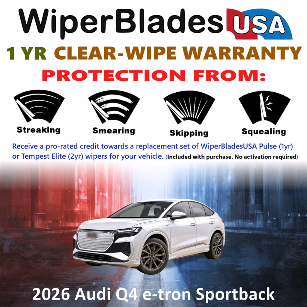 2026 Audi Q4 e-tron Sportback Front w/Rear Wiper blades Set Includes 1yr Wear Warranty & Free Delivery