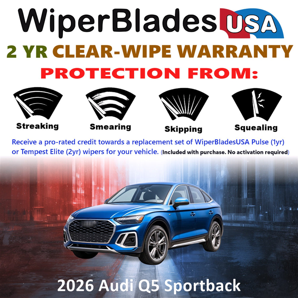 2026 Audi Q5 Sportback Front w/Rear Wiper blades Set  Includes 2yr Wear Warranty & Free Delivery