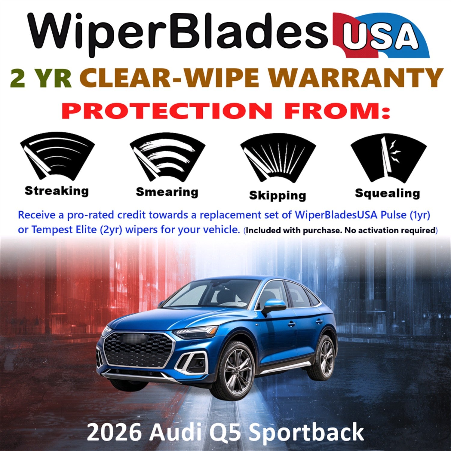 2026 Audi Q5 Sportback Front w/Rear Wiper blades Set  Includes 2yr Wear Warranty & Free Delivery